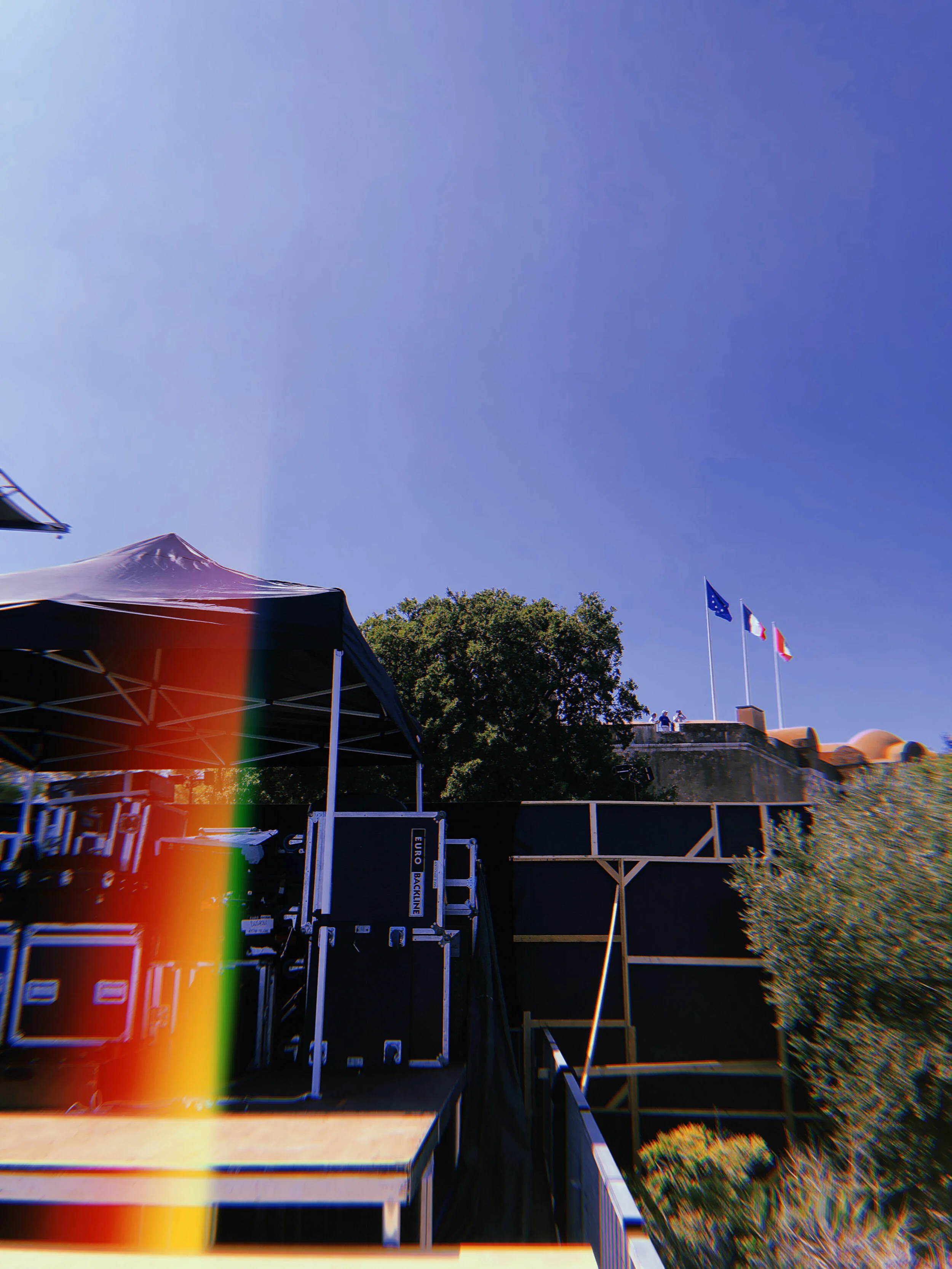 Europe, France & Saint-Tropez Flags Backdrop, Citadelle de Saint-Tropez, Saint-Tropez, France. ©LeCircles