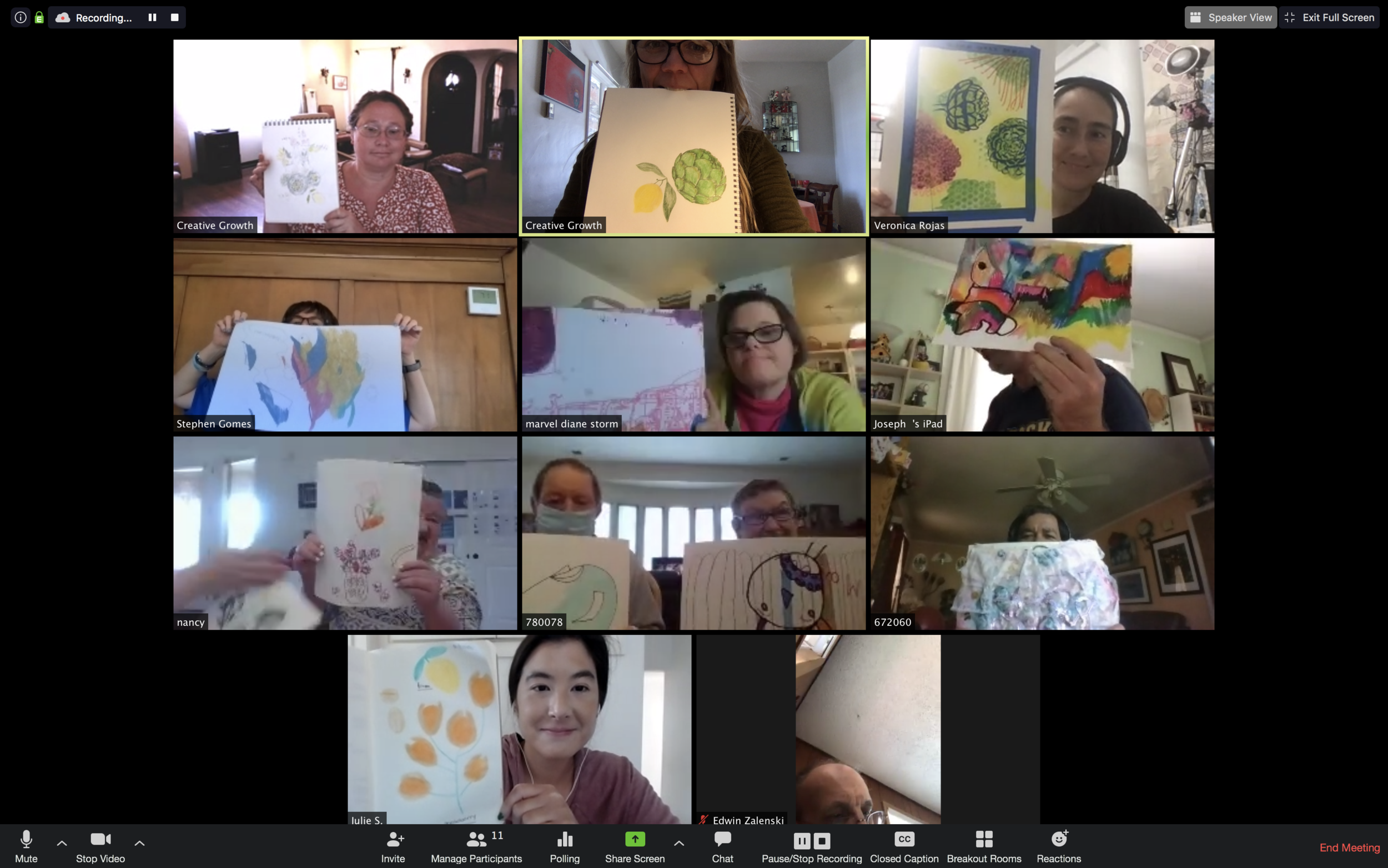 Meeting together online for one of the first times during a session titled "Creative Growth Connection"