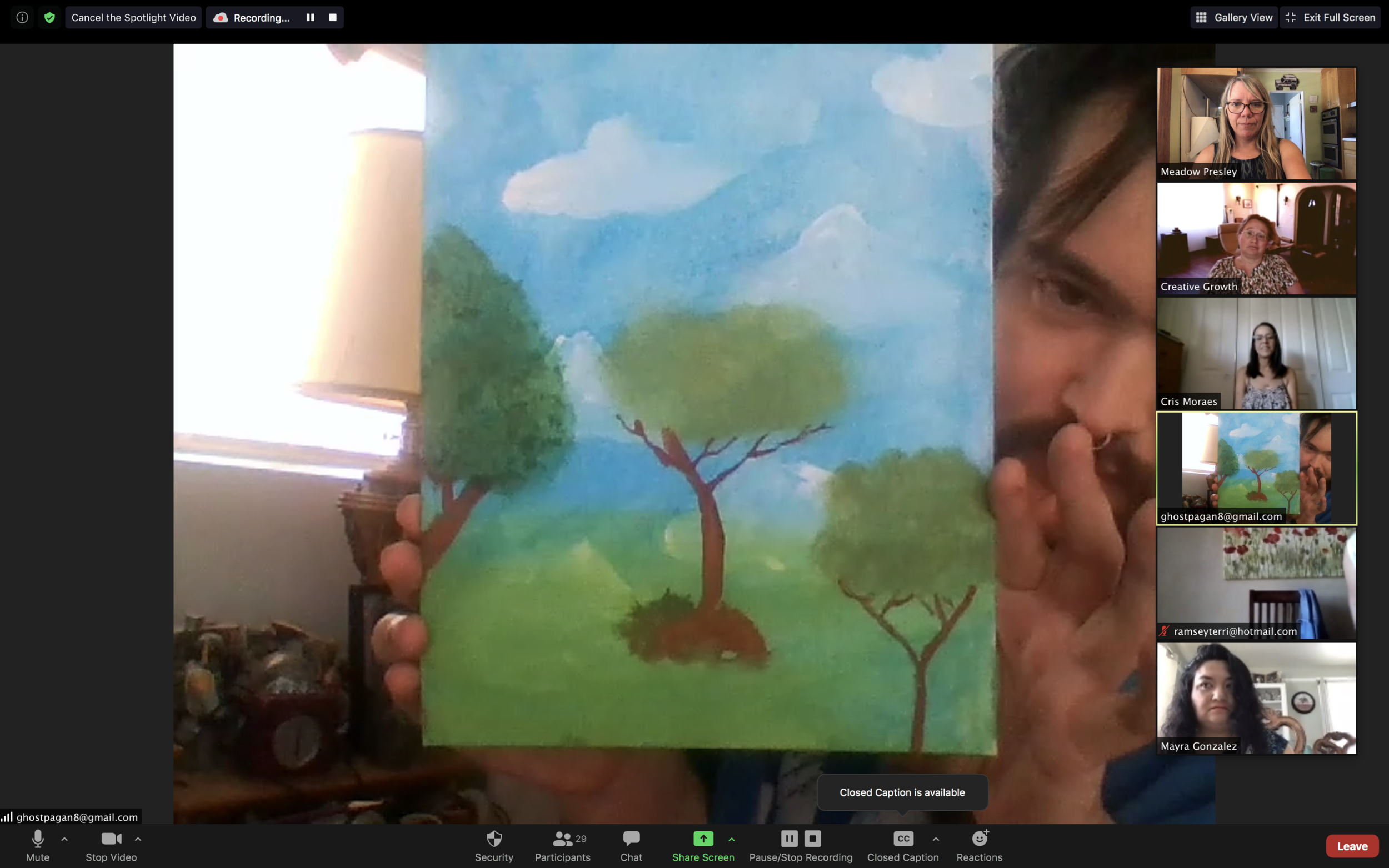 Artist Nick Pagan facilitating an online class on painting with coffee