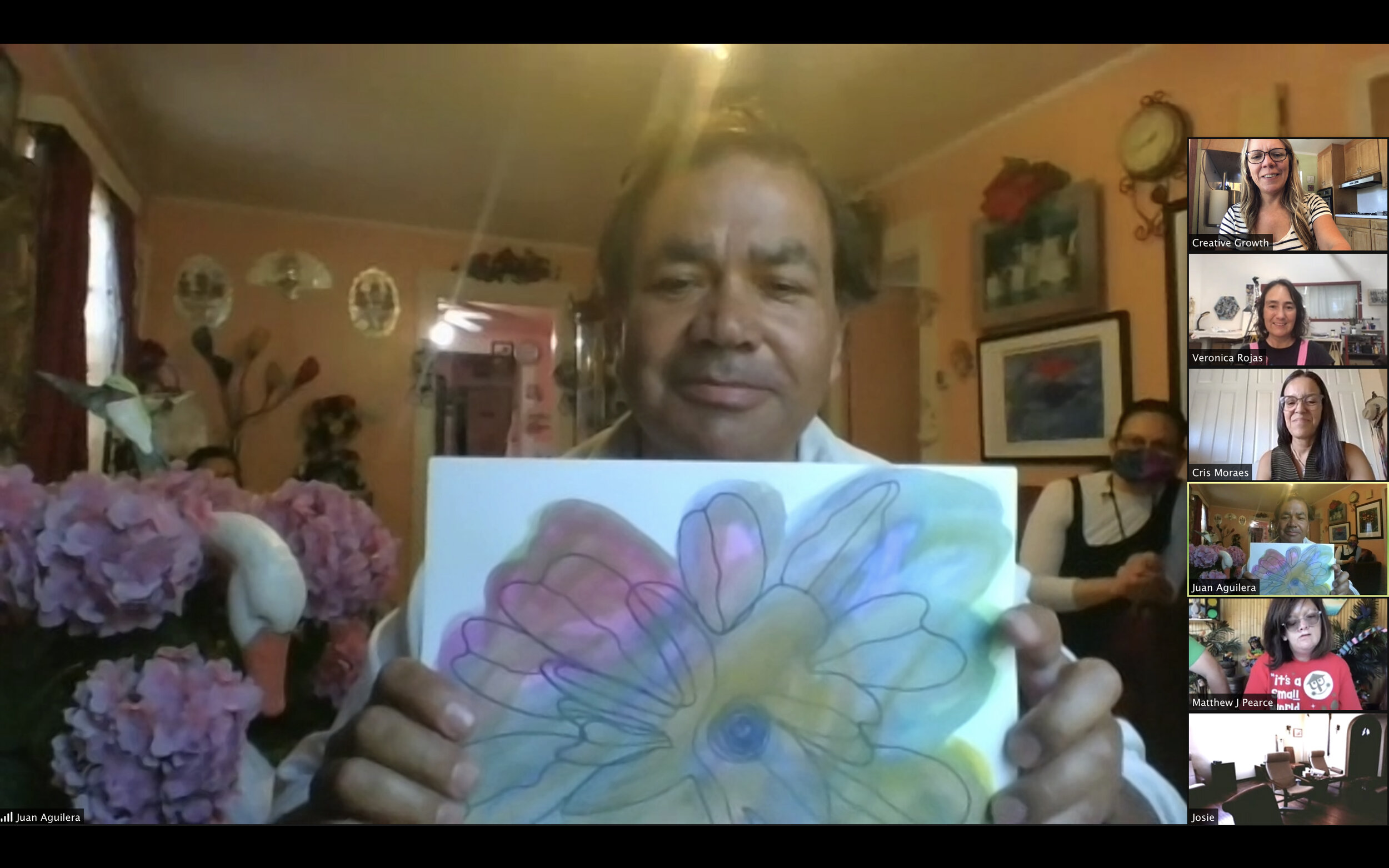 Artist Juan Aguilera leading a virtual watercolor workshop