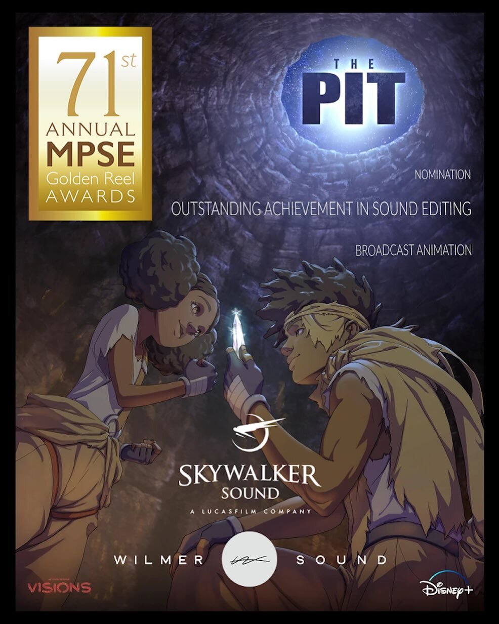 Wilmer Sound is honored to be nominated along side @skywalkersound by the @motion_picture_sound_editors for Outstanding Achievement in Sound Editing on #StarWars Visions, &ldquo;The Pit&rdquo; directed by LeAndre Thomas and Justin Ridge. We are grate