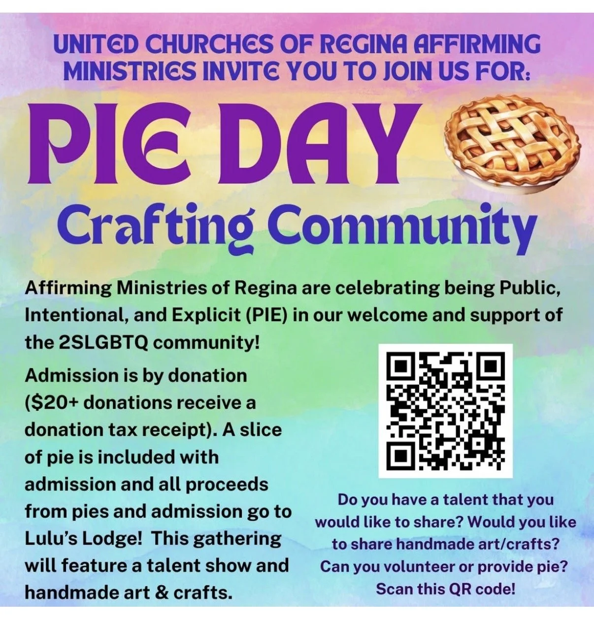 PIE Day Fundraiser - United Churches of Regina Affirming Ministries, Regina, SK
