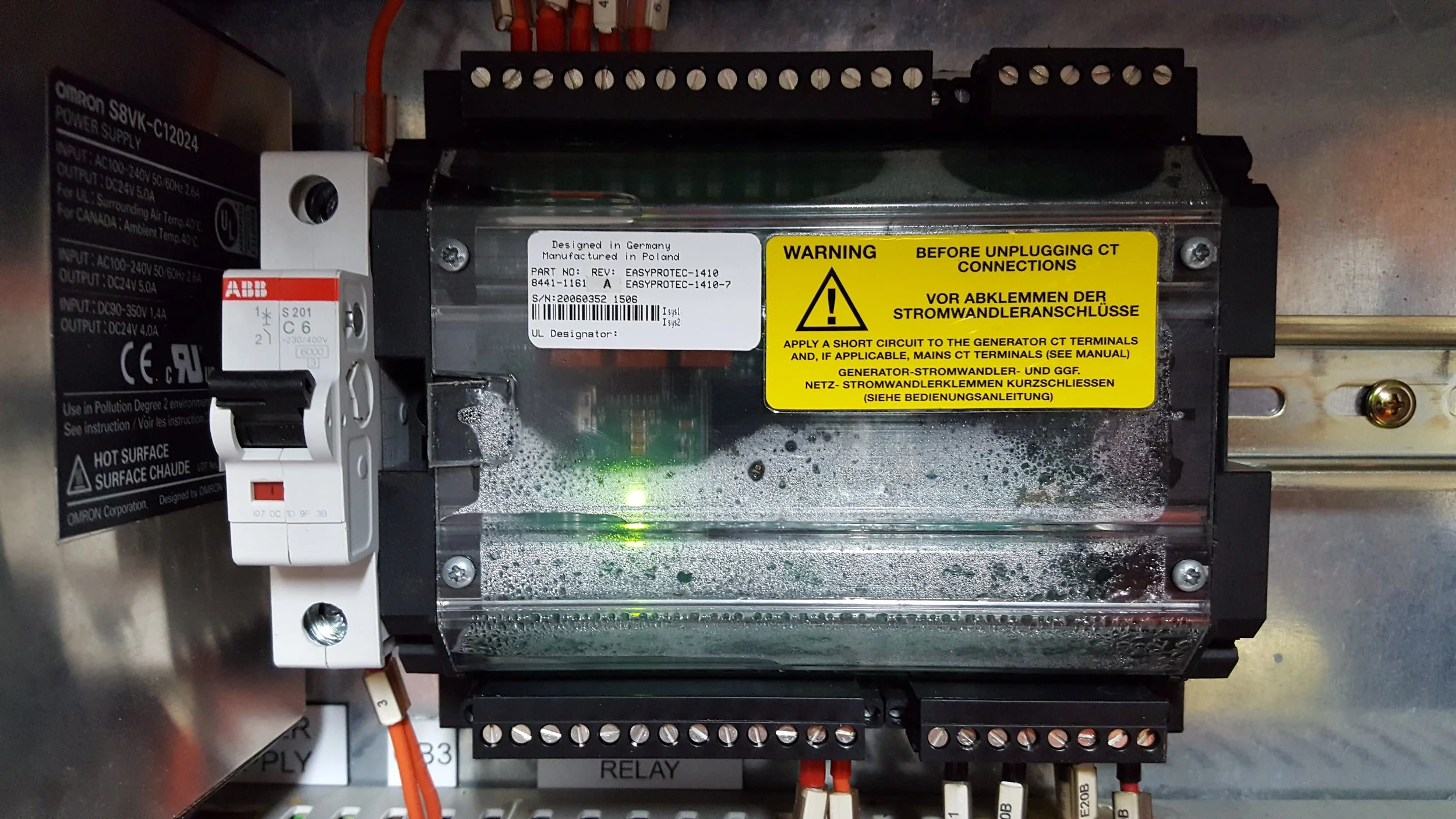 Water ingress in the mains protection relay had caused it to fail.