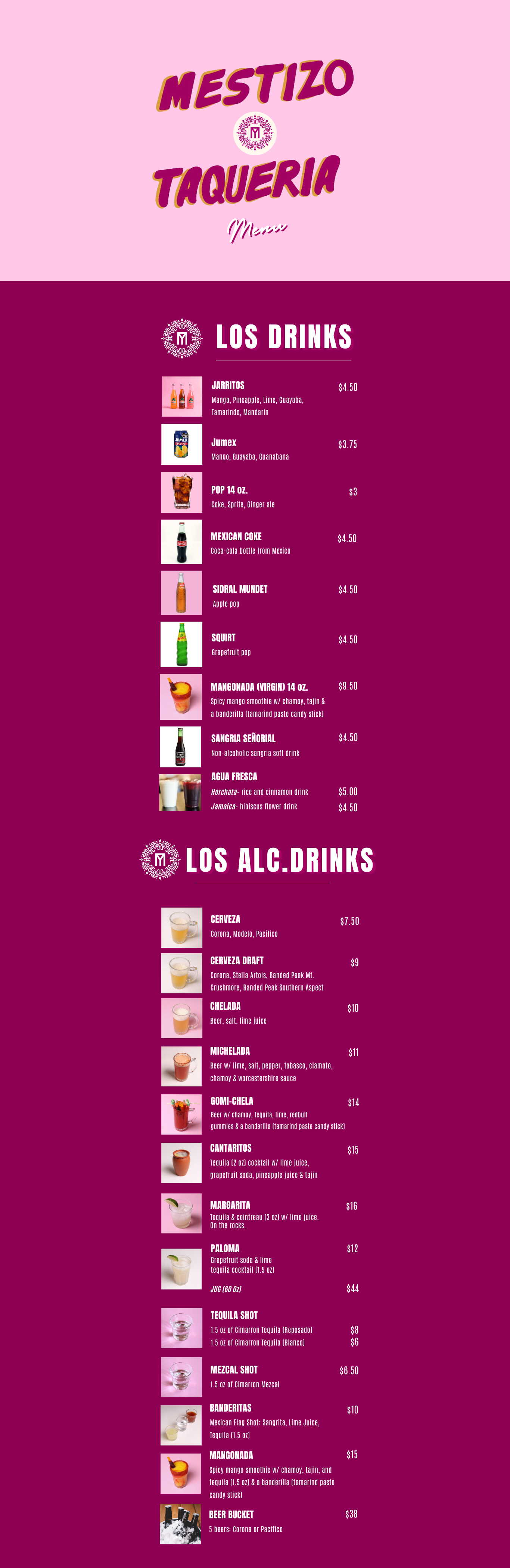 Mestizo Taqueria Drinks Menu — Mestizo