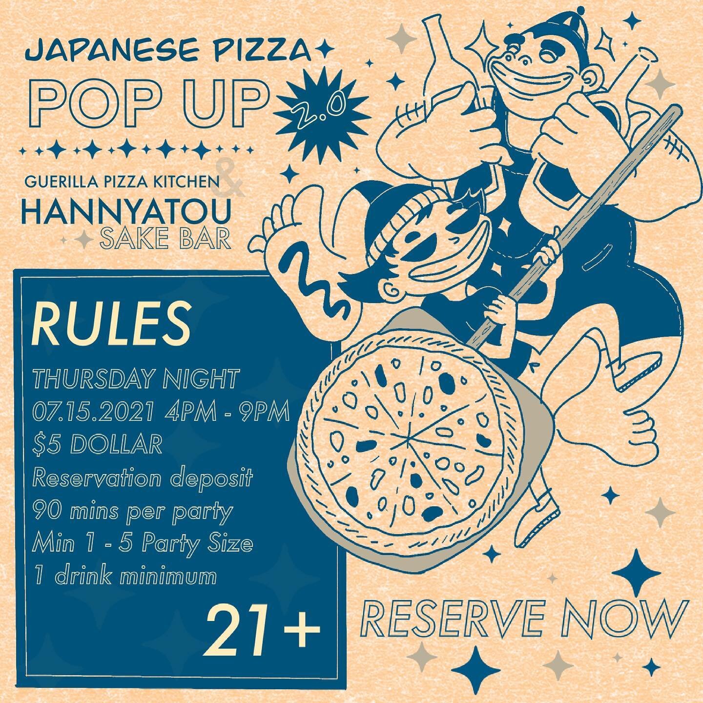 ✨🍕Hannyatou x GPK @guerrillapizzakitchen Round 2 Pizza Pop Up! Super excited for what @cam_hanin and @somamutsuko has in store for the menu. 

Visit our Tock page to purchase a $5 &ldquo;To-Go Ticket&rdquo; as a deposit for your reservation time and