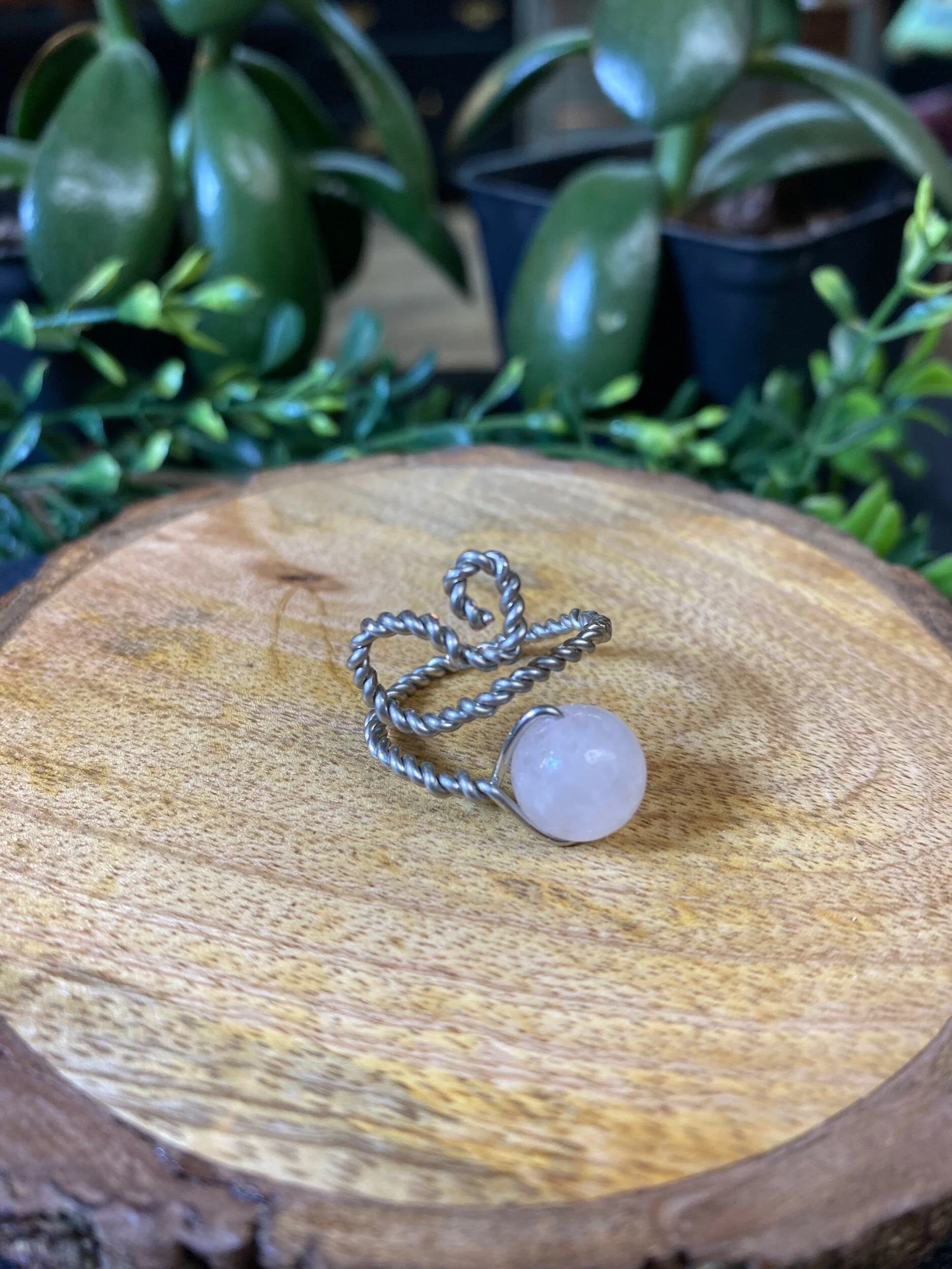 Adjustable Wire Wrap Ring with Gemstone Bead