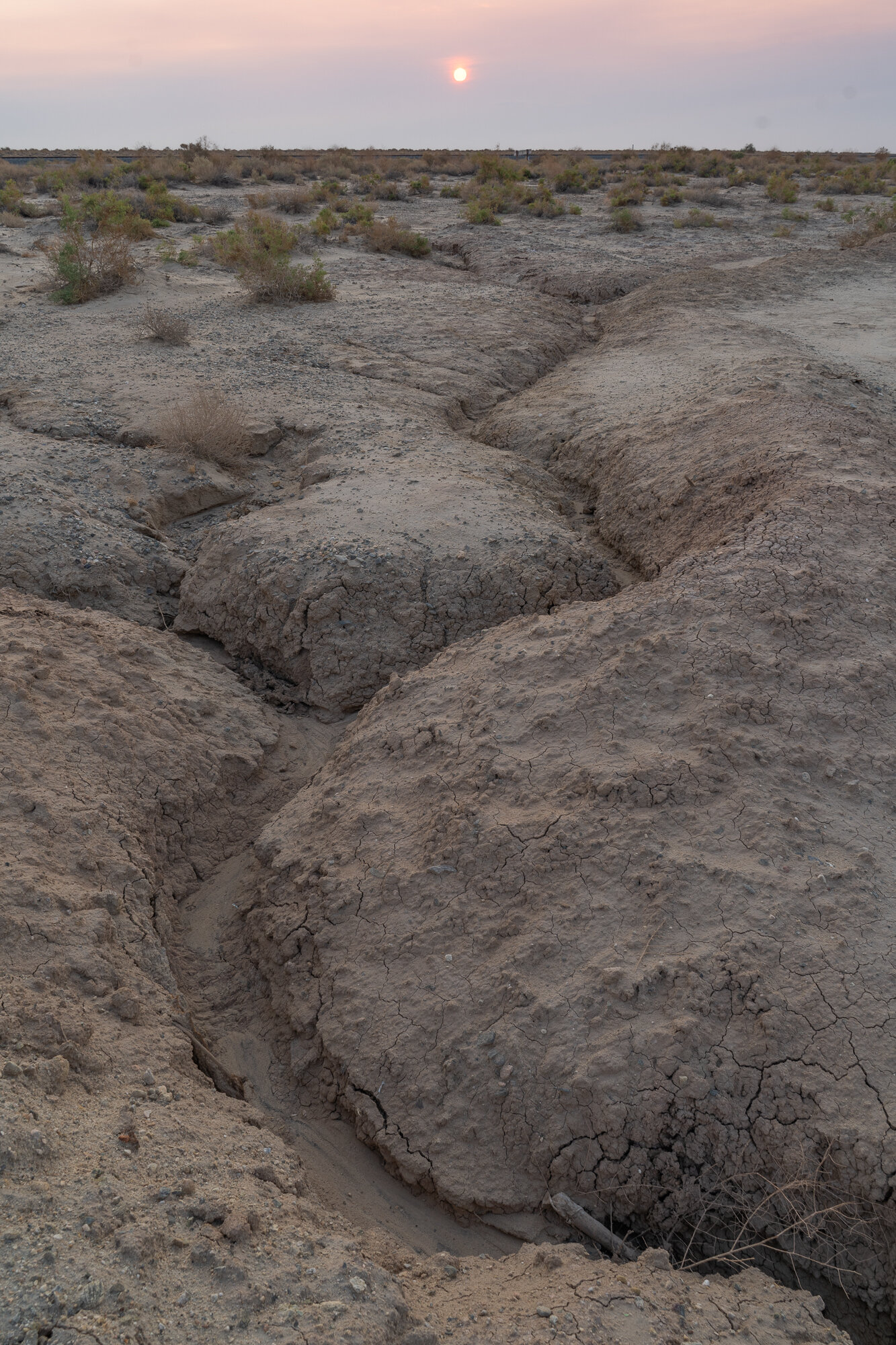 The sun rises over what was once a tributary of the Salton Sea.