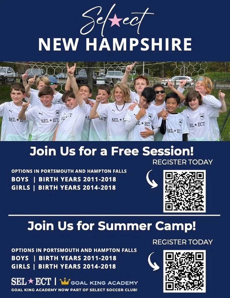 🚨 FREE SELECT NH SOCCER CLINICS + SUMMER CAMPS! ⚽️🔥
Join us this summer in NH for fun, high-energy sessions focused on player development. Open to boys &amp; girls of all levels!
📍 Free Clinics
(Open to Boys 2011&ndash;2018 &amp; Girls 2014&ndash;