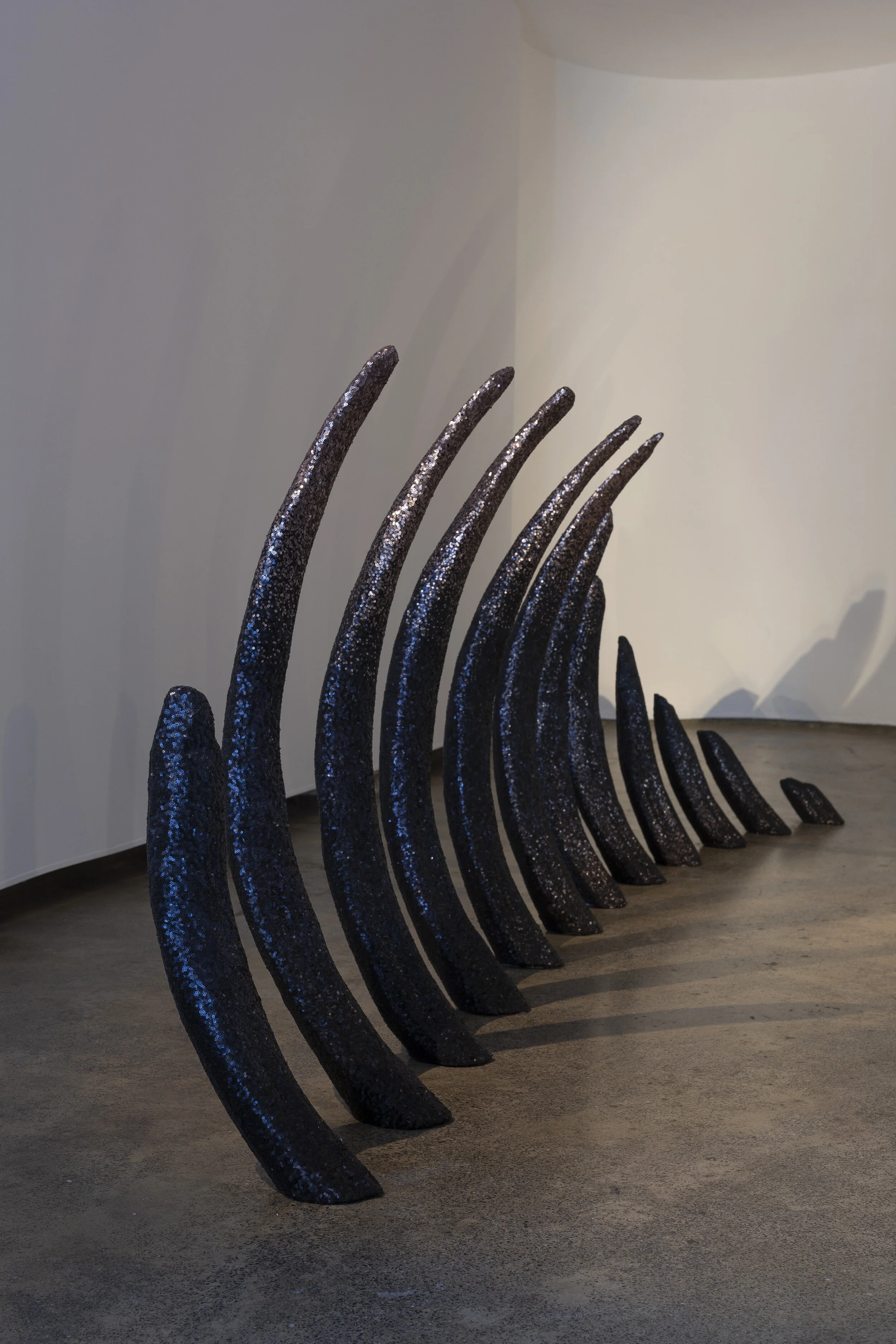 Tamara Baillie,  Ribwreck , 2020, HCFC free polystyrene, sequins, fishing sinkers, sound 250 × 400 × 100 cm (approx.), installation view, Firstdraft, Sydney. Photo: Jessica Maurer. Courtesy the artist.