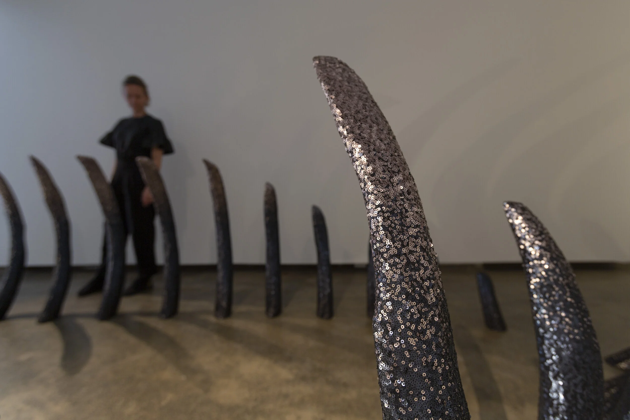 Tamara Baillie,  Ribwreck , 2020, HCFC free polystyrene, sequins, fishing sinkers, sound 250 × 400 × 100 cm (approx.), installation view, Firstdraft, Sydney. Photo: Jessica Maurer. Courtesy the artist.
