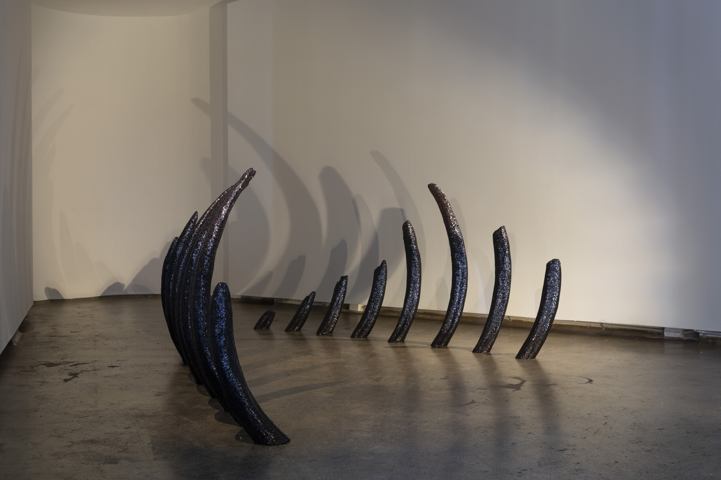 Tamara Baillie,  Ribwreck , 2020, HCFC free polystyrene, sequins, fishing sinkers, sound 250 × 400 × 100 cm (approx.), installation view, Firstdraft, Sydney. Photo: Jessica Maurer. Courtesy the artist.