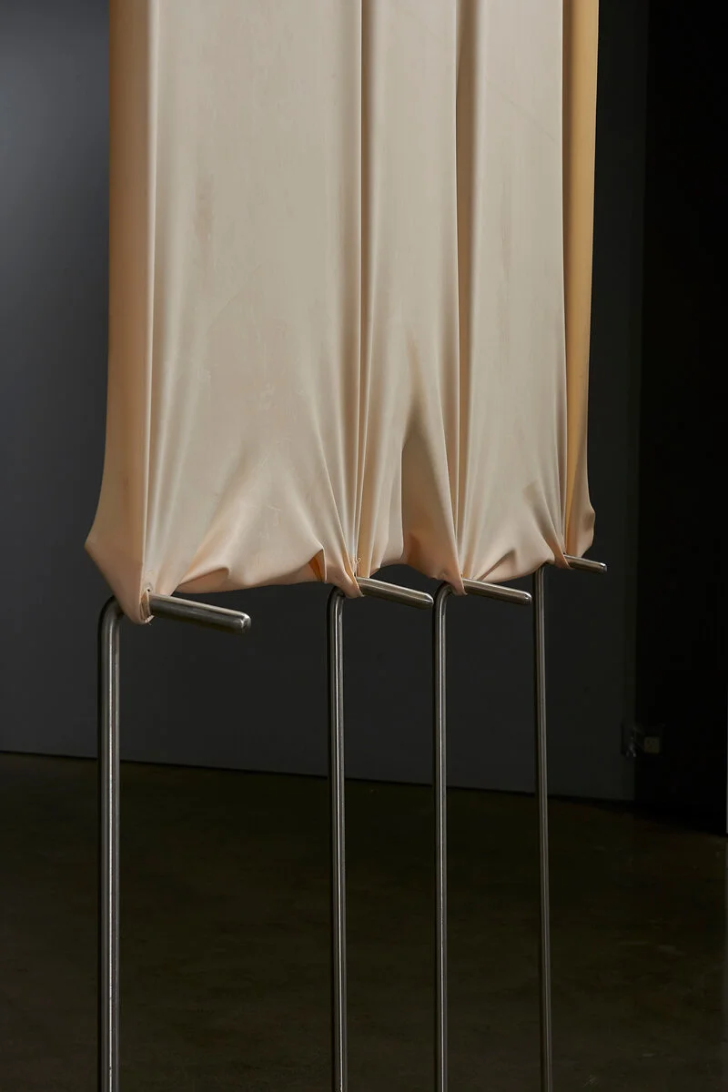 Kate Bohunnis,  this soft machine , 2020, stainless steel, latex, velvet, faux fur, chiffon, cotton thread,  dimensions variable, installation view (detail). Photo: Sam Roberts. Courtesy the artist.