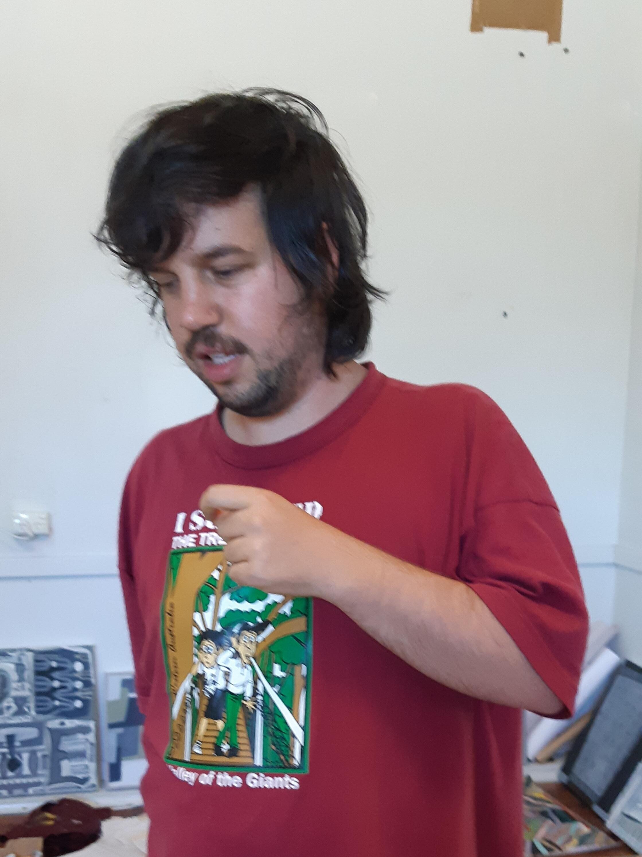 Max Callaghan in his studio. February 2021. Photo taken by his mum Philippa. Courtesy the artist.
