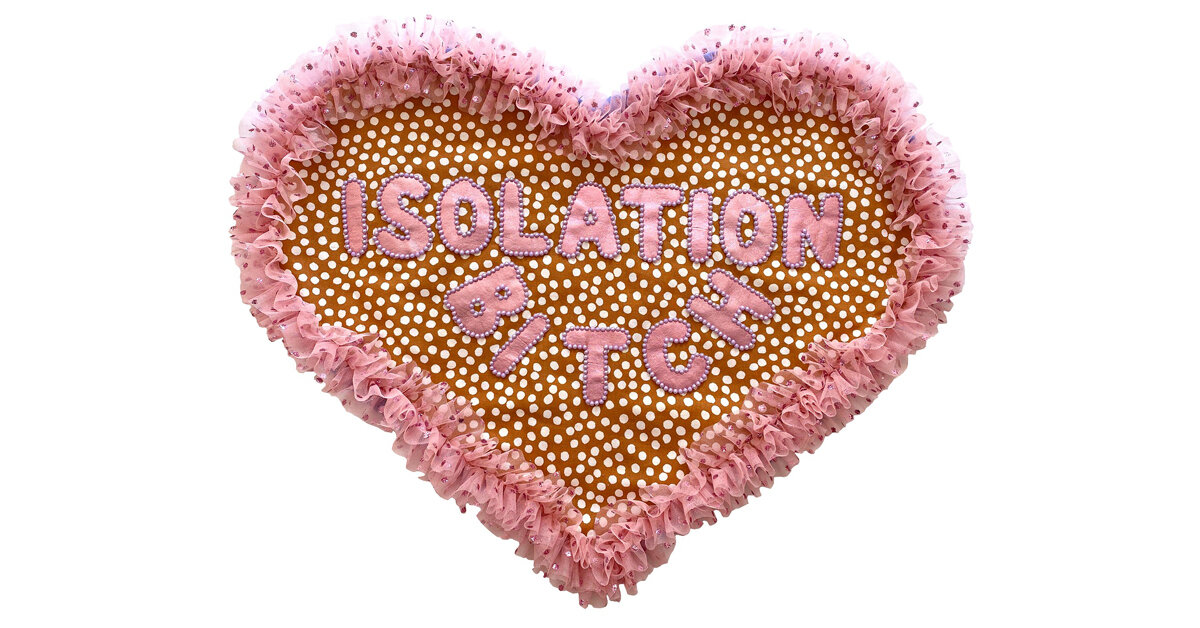 Amy Claire Mills,  Bitch Quilts: Isolation Bitch,  2020, mixed media textiles, 70 × 87 cm. Courtesy the artist.