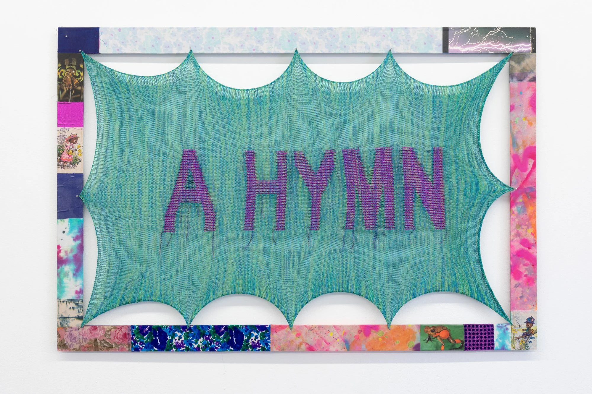 Chloë Abdelnour, A Hymn (1), 2025, Manual Machine Knitted Polycotton, Handwoven Acrylic Yarn, Textile and Paper Collage on MDF Frame, 111 x 75cm