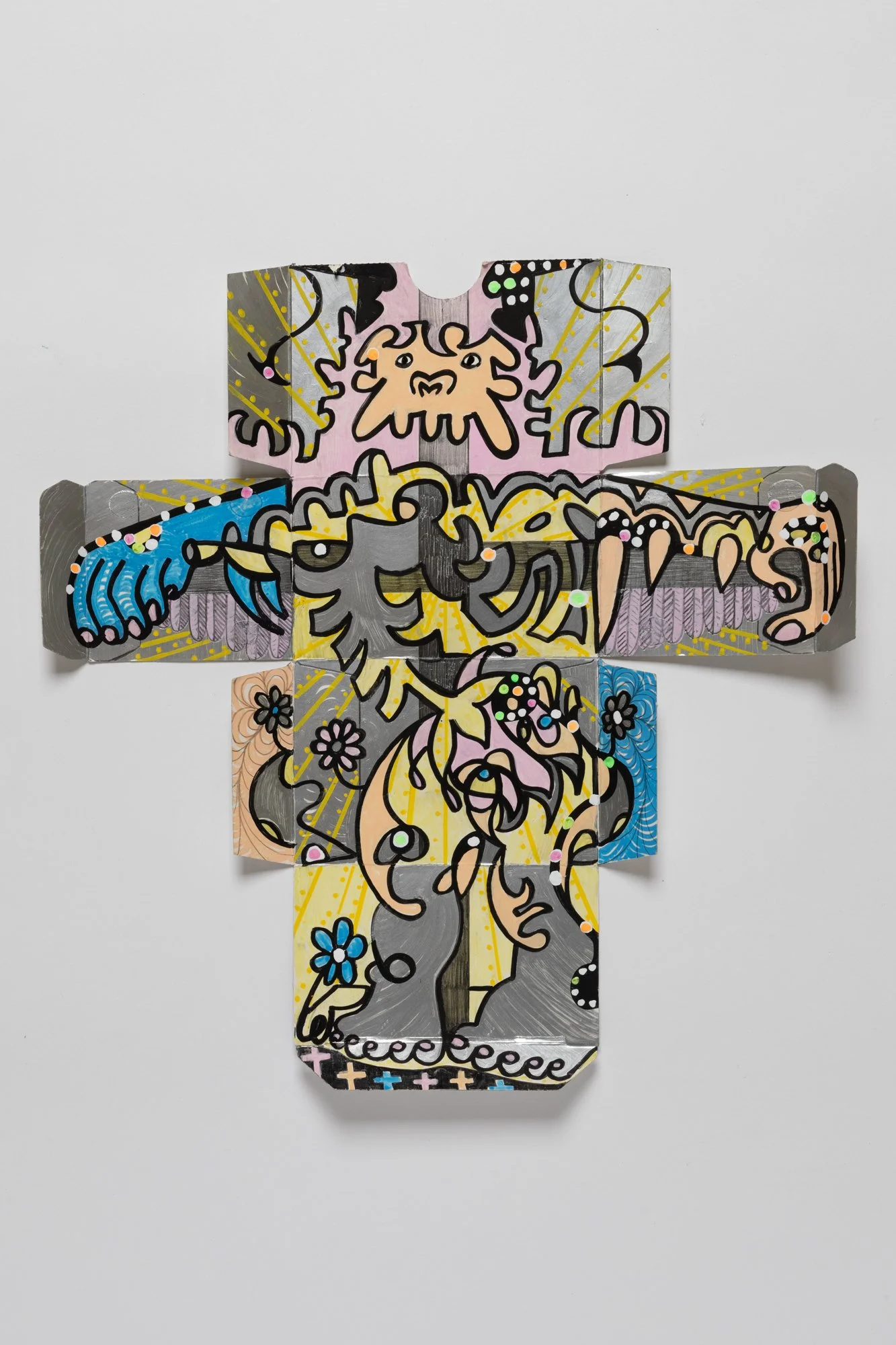 Zachariah Fenn and Sudheera Dissayana, Untitled (Spirit monkey), 2023, Pencil, marker and paint pen on found object, cardboard, 32 x 29cm