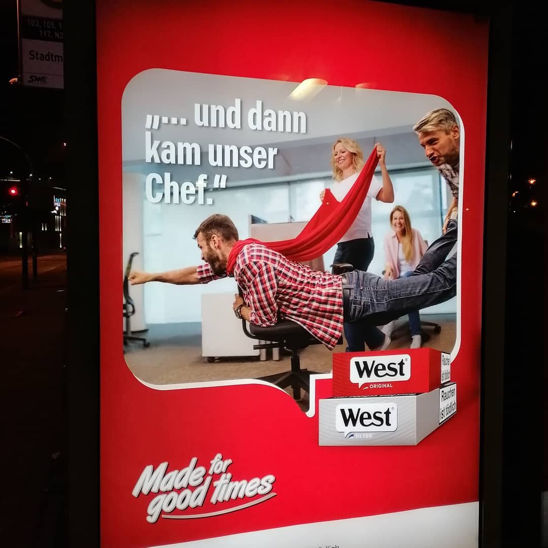 I saw this the other night and it made me laugh harder than I should. The texts says &quot;... And then came our boss.&quot; but I think part of what made me laugh was that I understood. I get humor and snappy advertising in another language.
.
. And