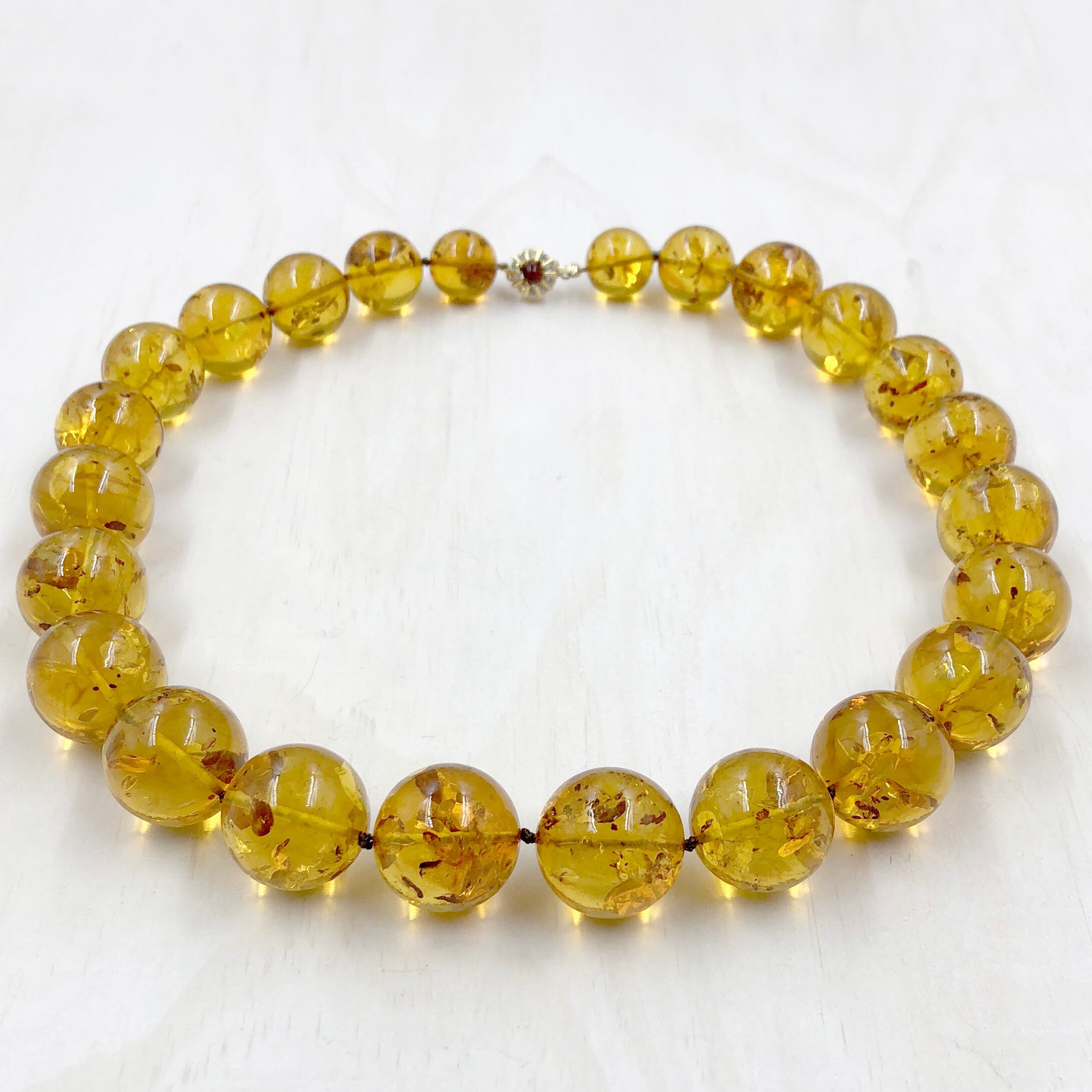 Large Light Beaded Amber Necklace