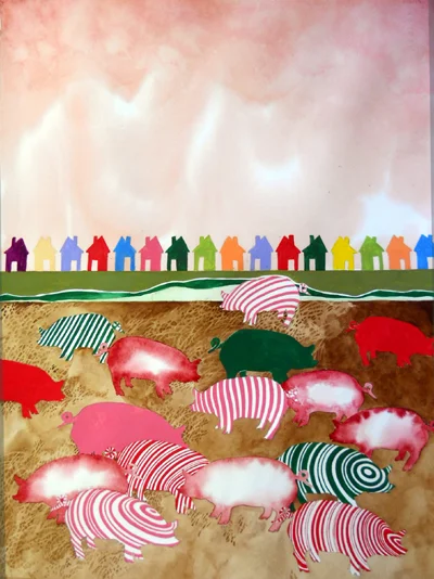 XP03 - Sixteen Little Pigs and Their Houses  30 x 22 $1400.jpg