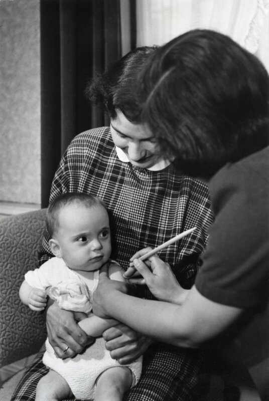  Baby being inoculated against smallpox (variola major) by the doctor. Picture taken in 1951, the last year in The Netherlands with smallpox victims, of which two persons died. The Netherlands, location unknown [maybe Haarlem], 1951 