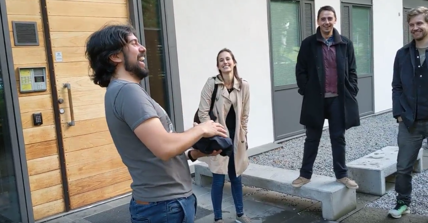 Bringing home delivery pizza to our comrade Felipe, pulling home-duty for his sick baby