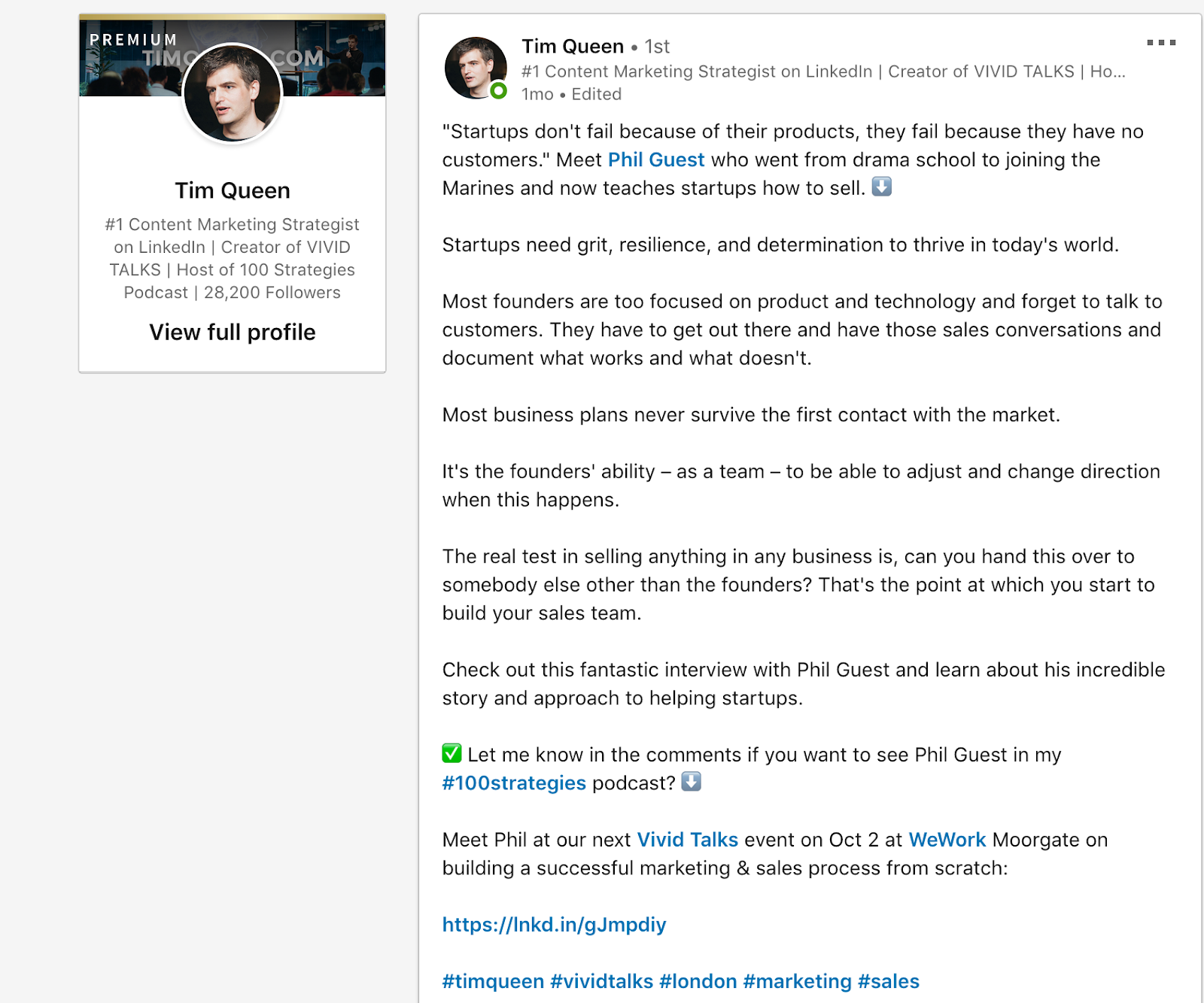 Event Marketing on LinkedIn - Tim Queen - 1st Post.png