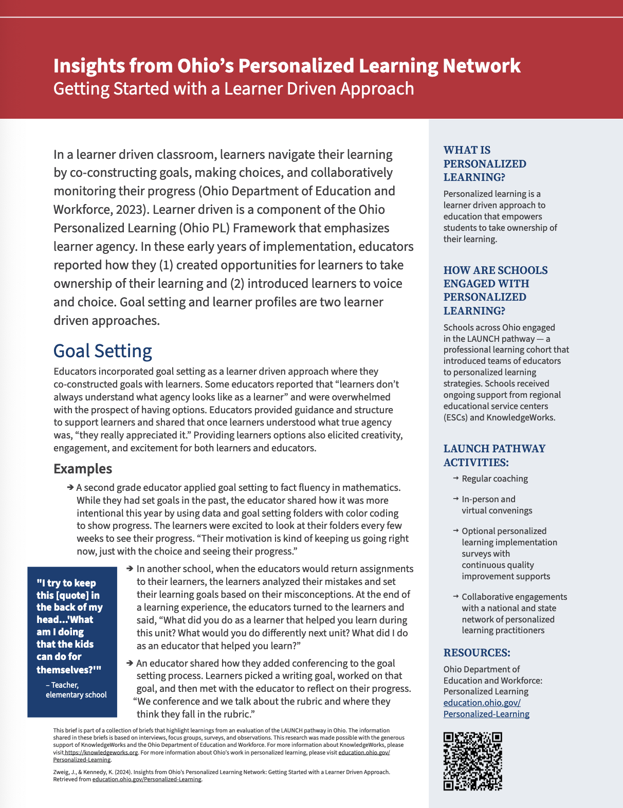 Insights from Ohio's Personalized Learning Network: Getting Started with a Learner Driven Approach