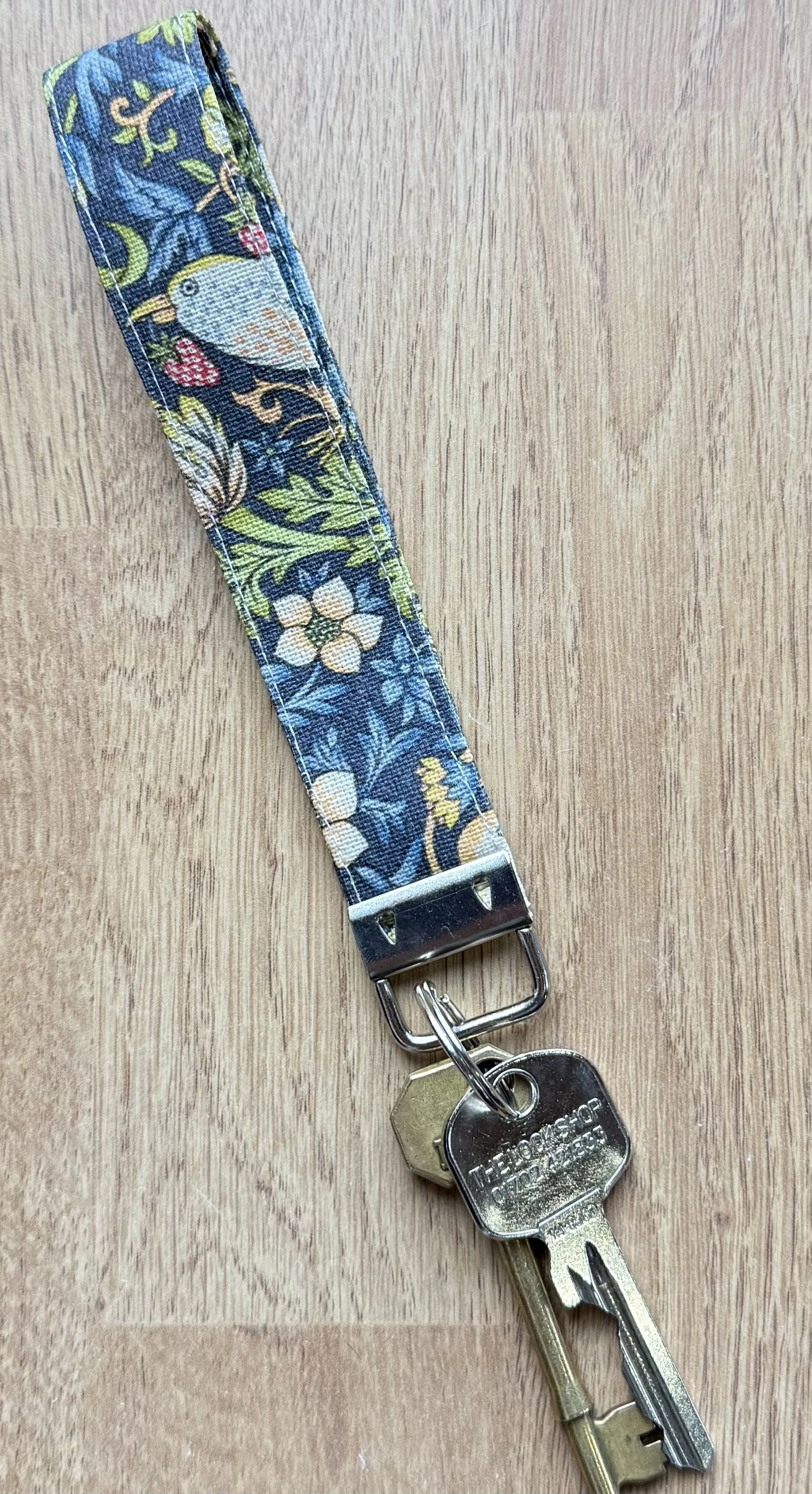 William Morris Strawberry Thief Navy Key Fob Handmade by Ribbon Designs.jpeg