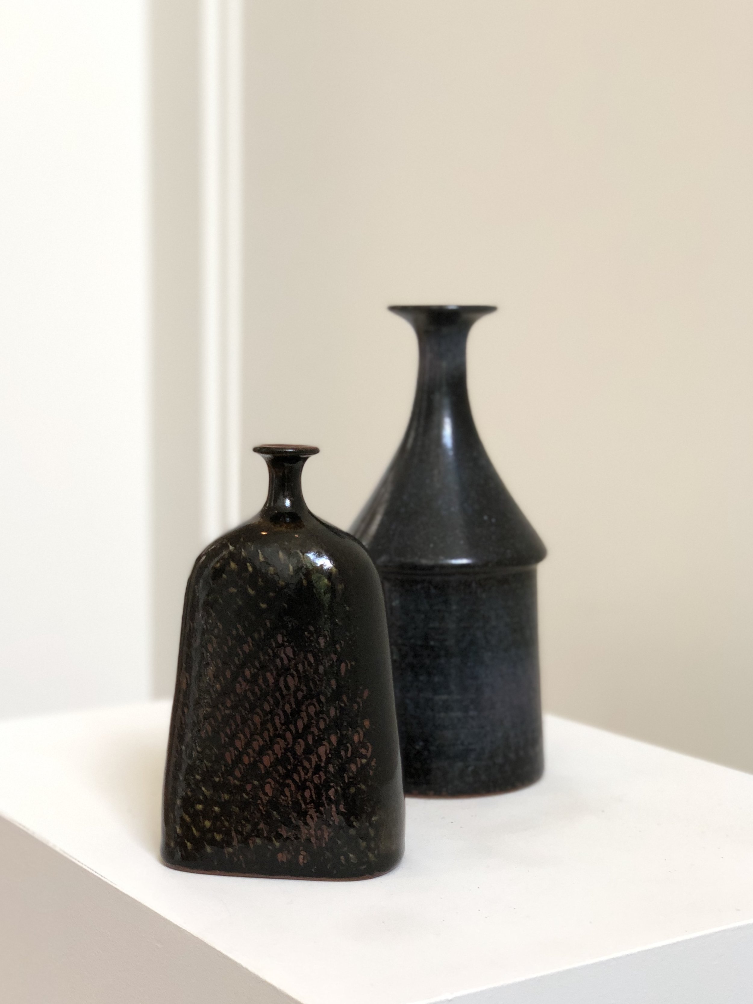 Vases by Stig Lindberg, Sweden 1950s 6 1/4 and 8 1/4 inches tall