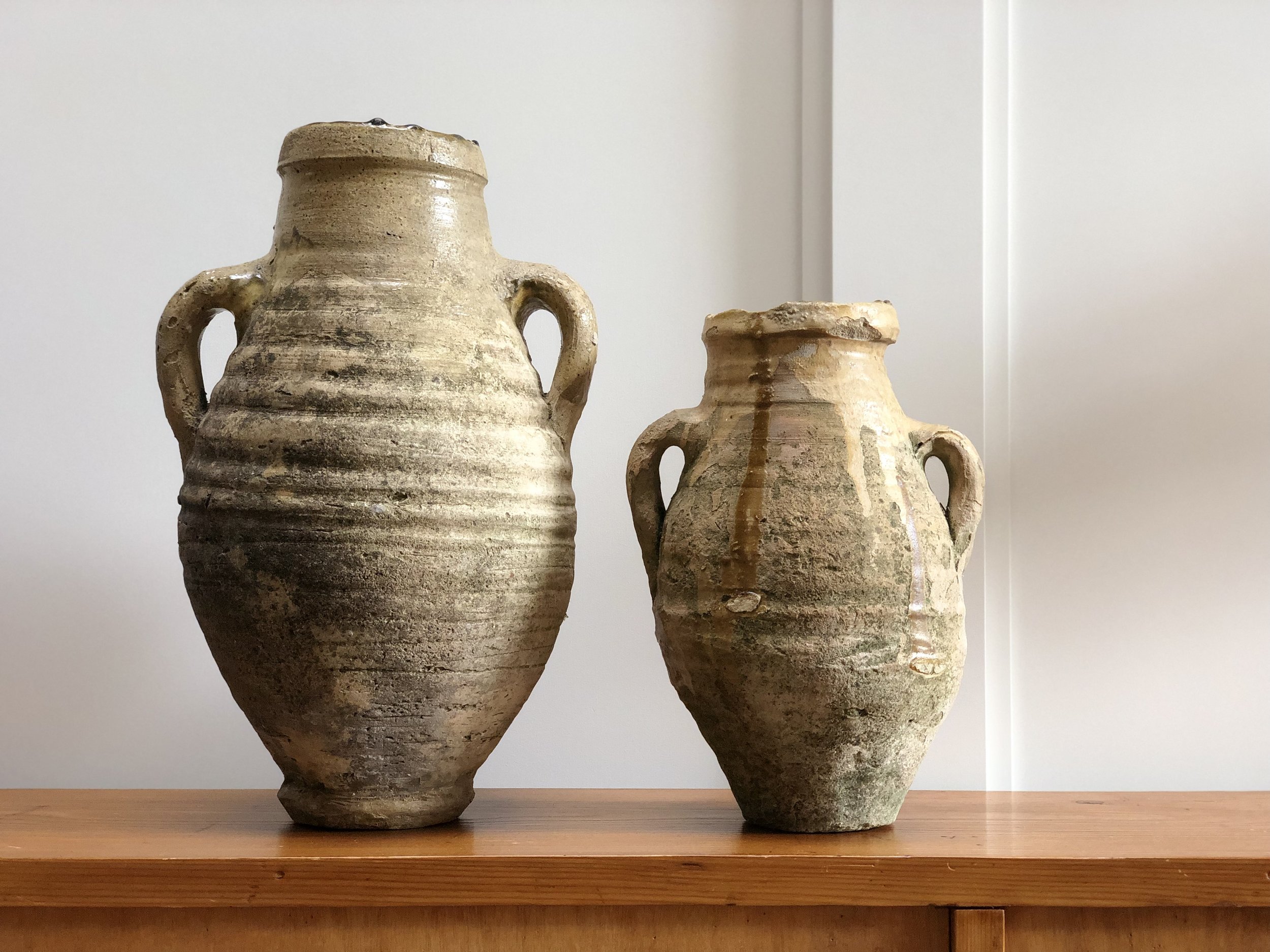 French Pots, Circa 1800 16 and 12 inches tall (large piece available)