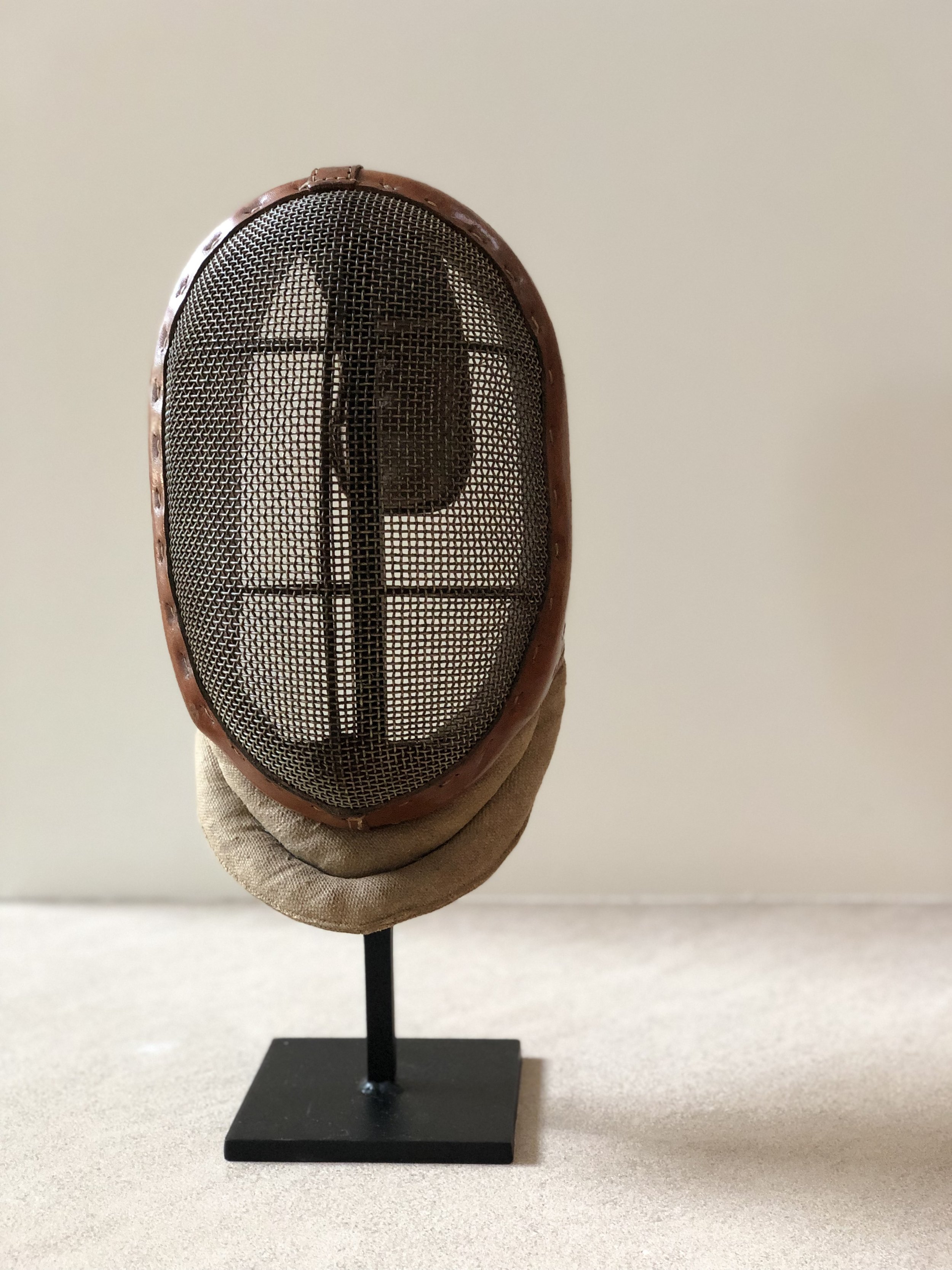 Vintage French Fencing Mask on Custom Steel Stand