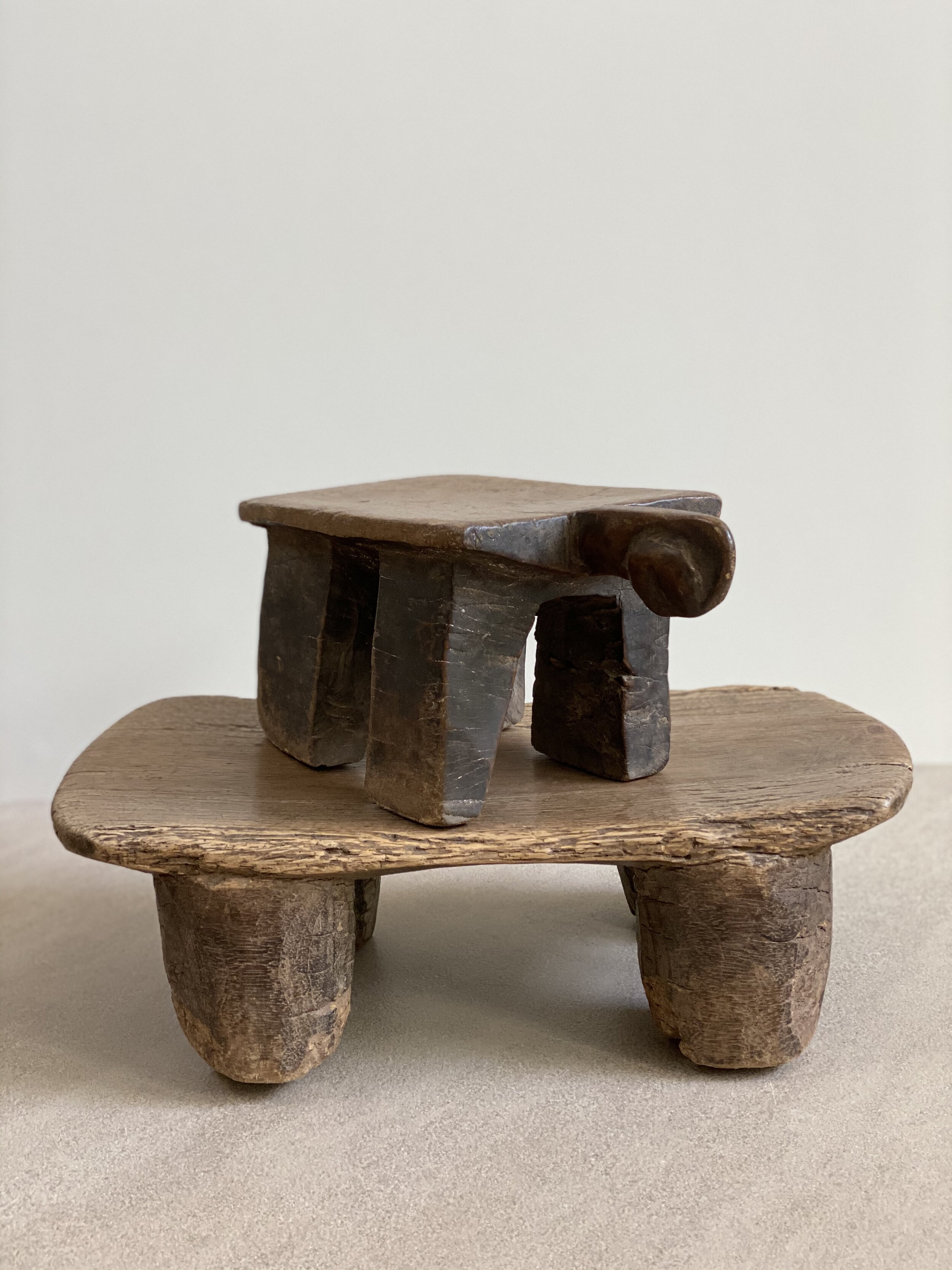 African stools Small with handle 14 x 6 3/4 x 5 1/2 and Large 18 x 10 x 5 inches RESERVED