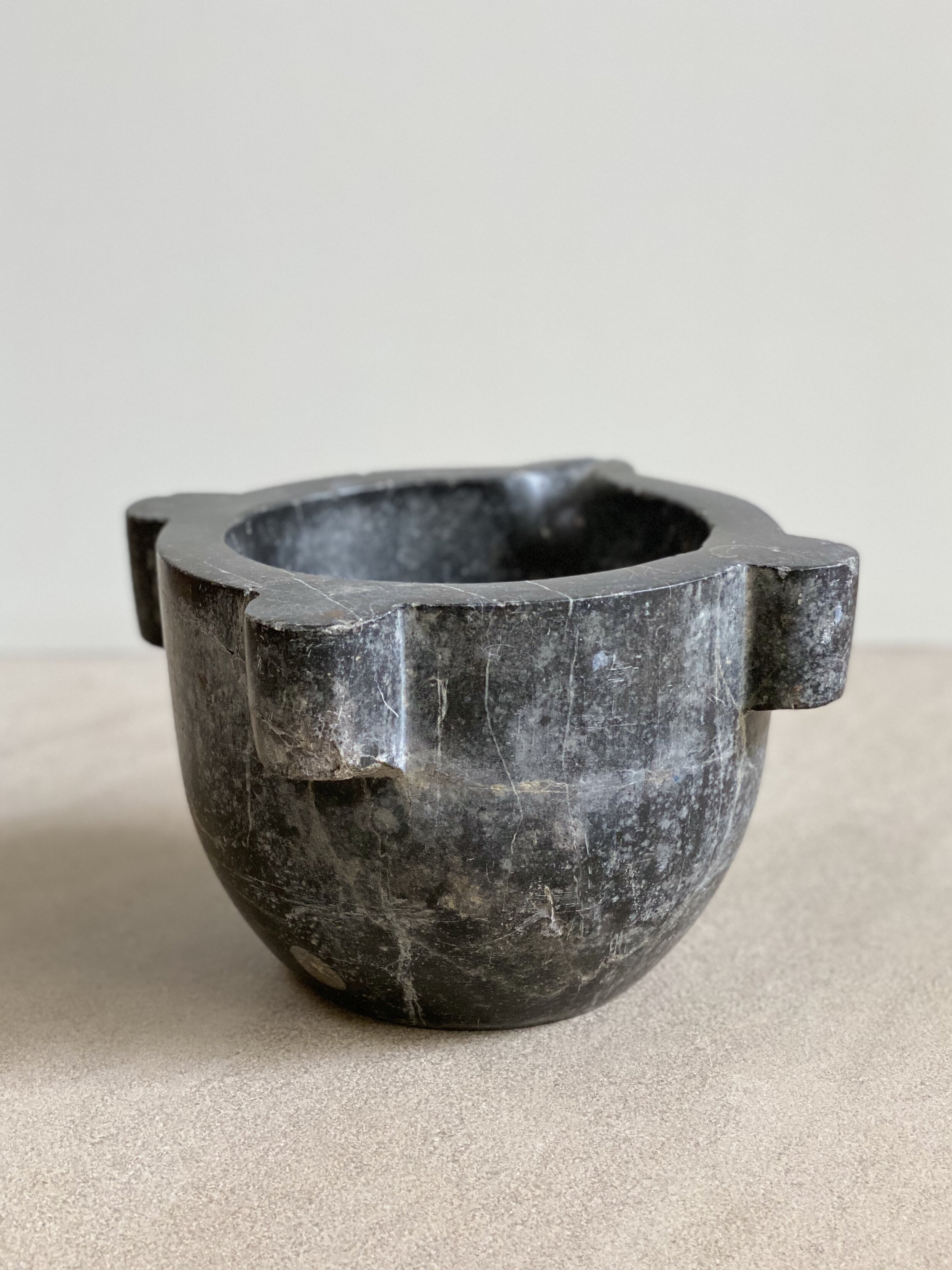 Large Marble Italian Mortar, 18th Century 10 3/4 wide x 6 1/2 tall