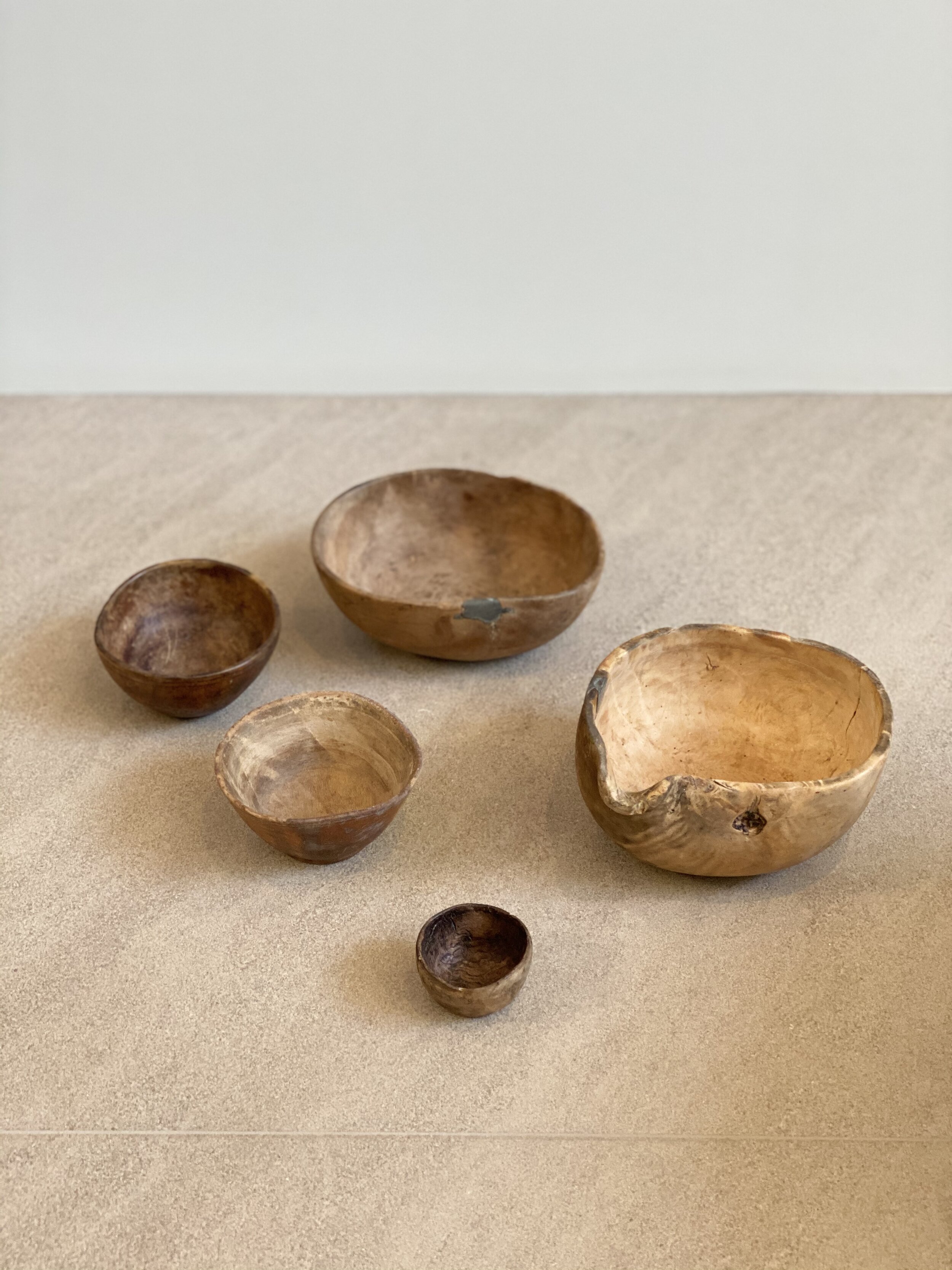 Collection of Swedish Root Bowls used for Drinking (including a tiny shot cup), circa 1800