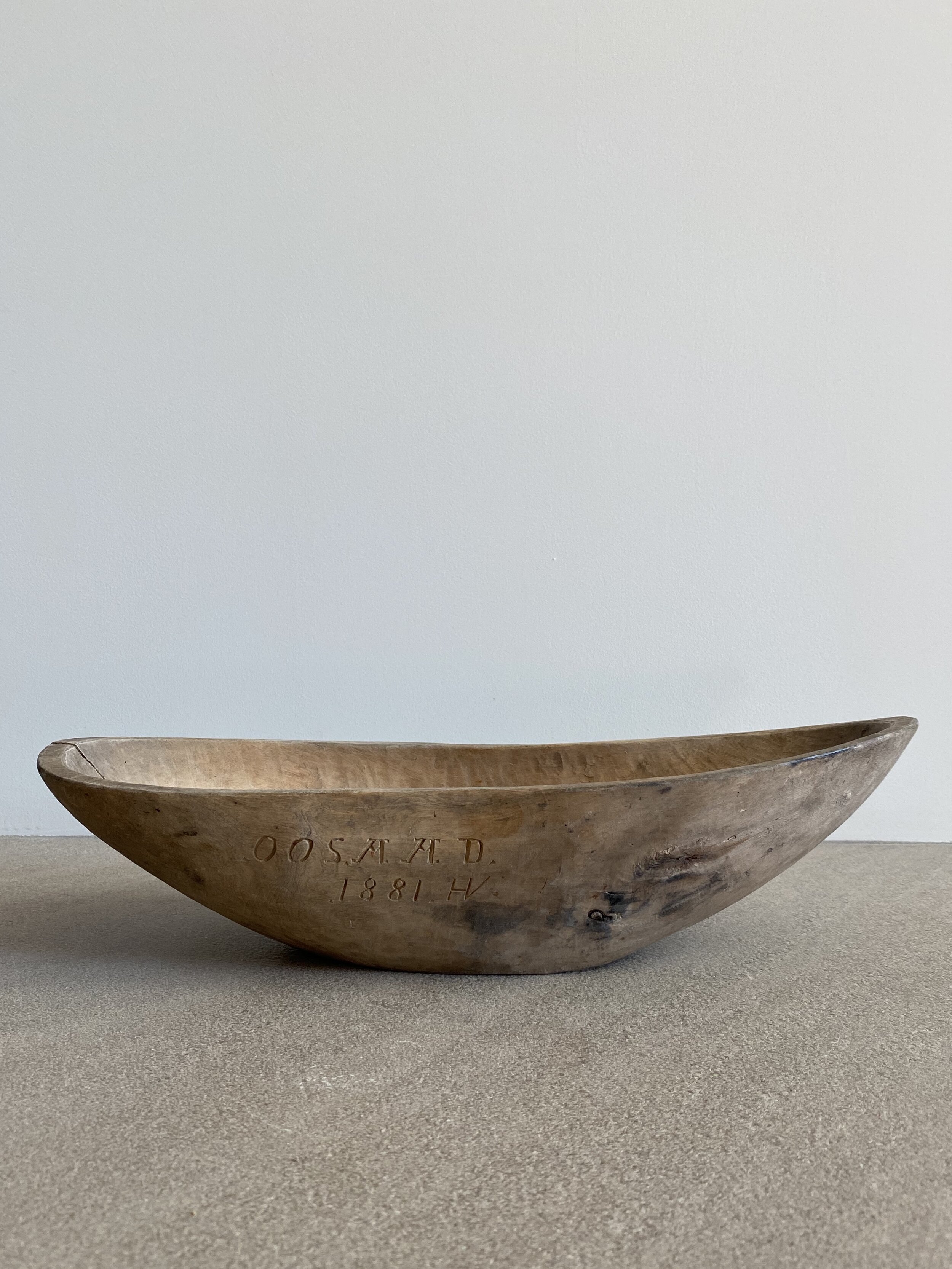 Swedish Long Bowl, signed and dated 1881 4 x 15 inches