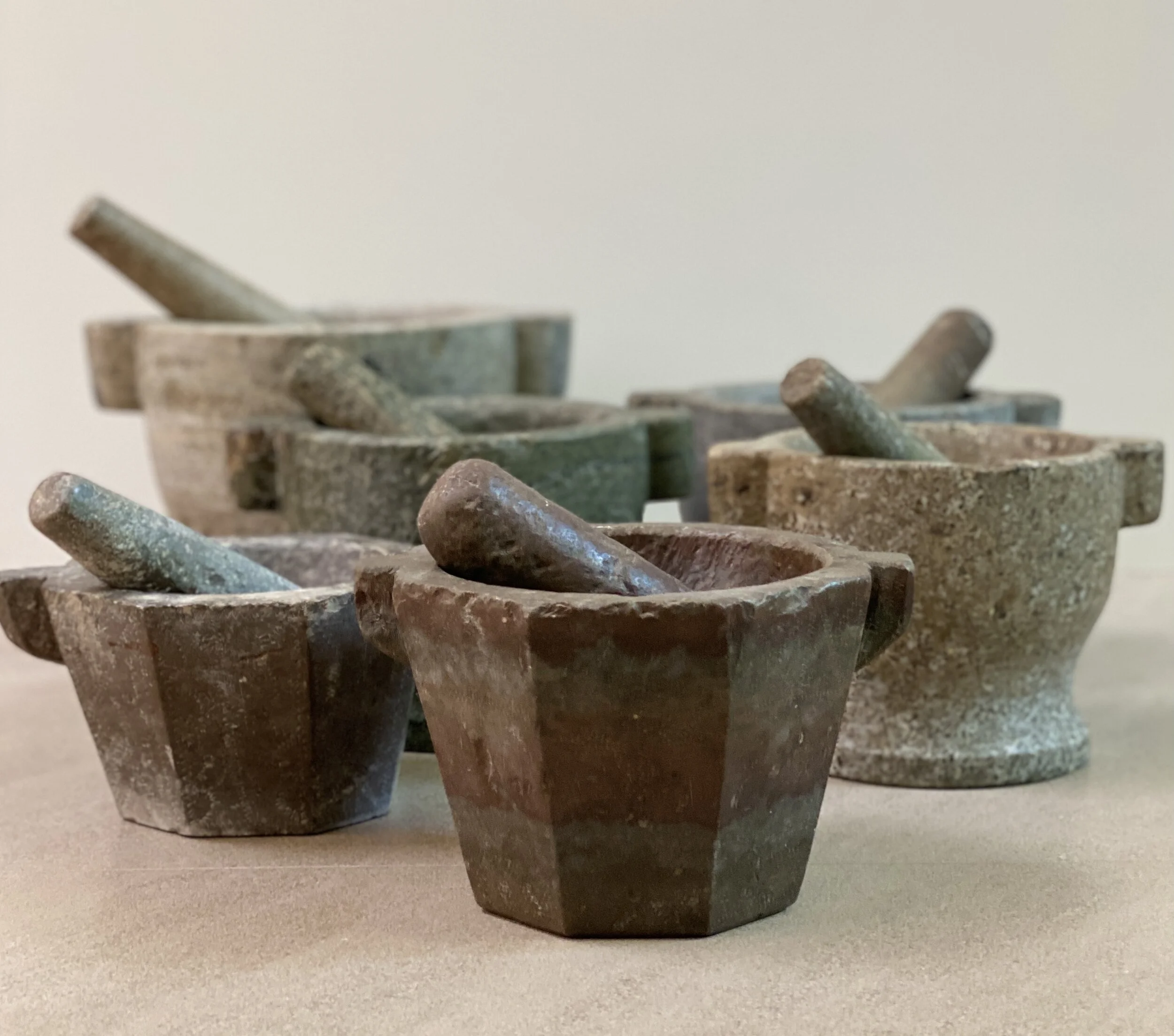 Six Large Swedish Mortar and Pestles, 18th and 19th Century