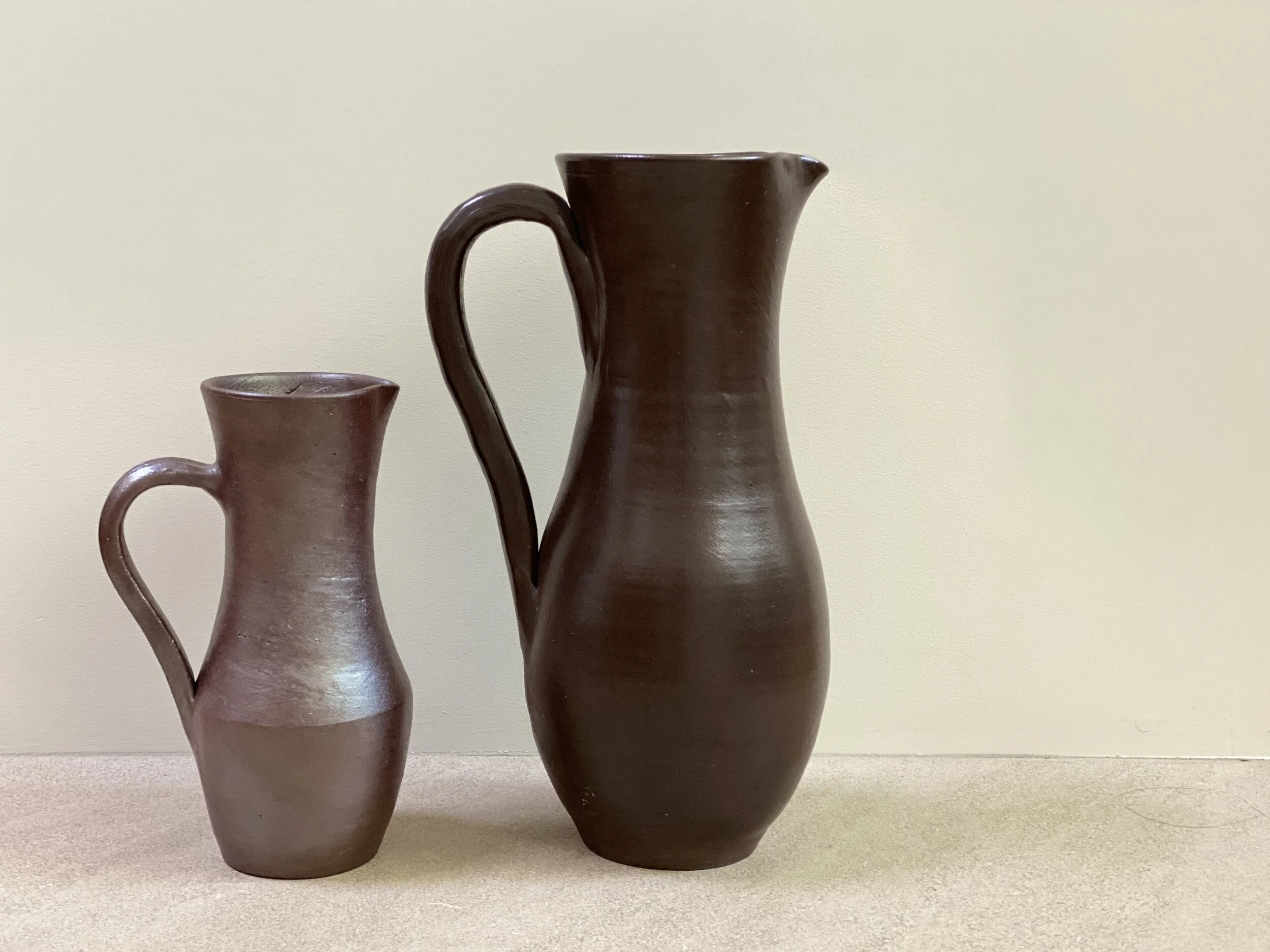 French Midcentury Pitchers 8 1/2 and 12 1/2 inches tall