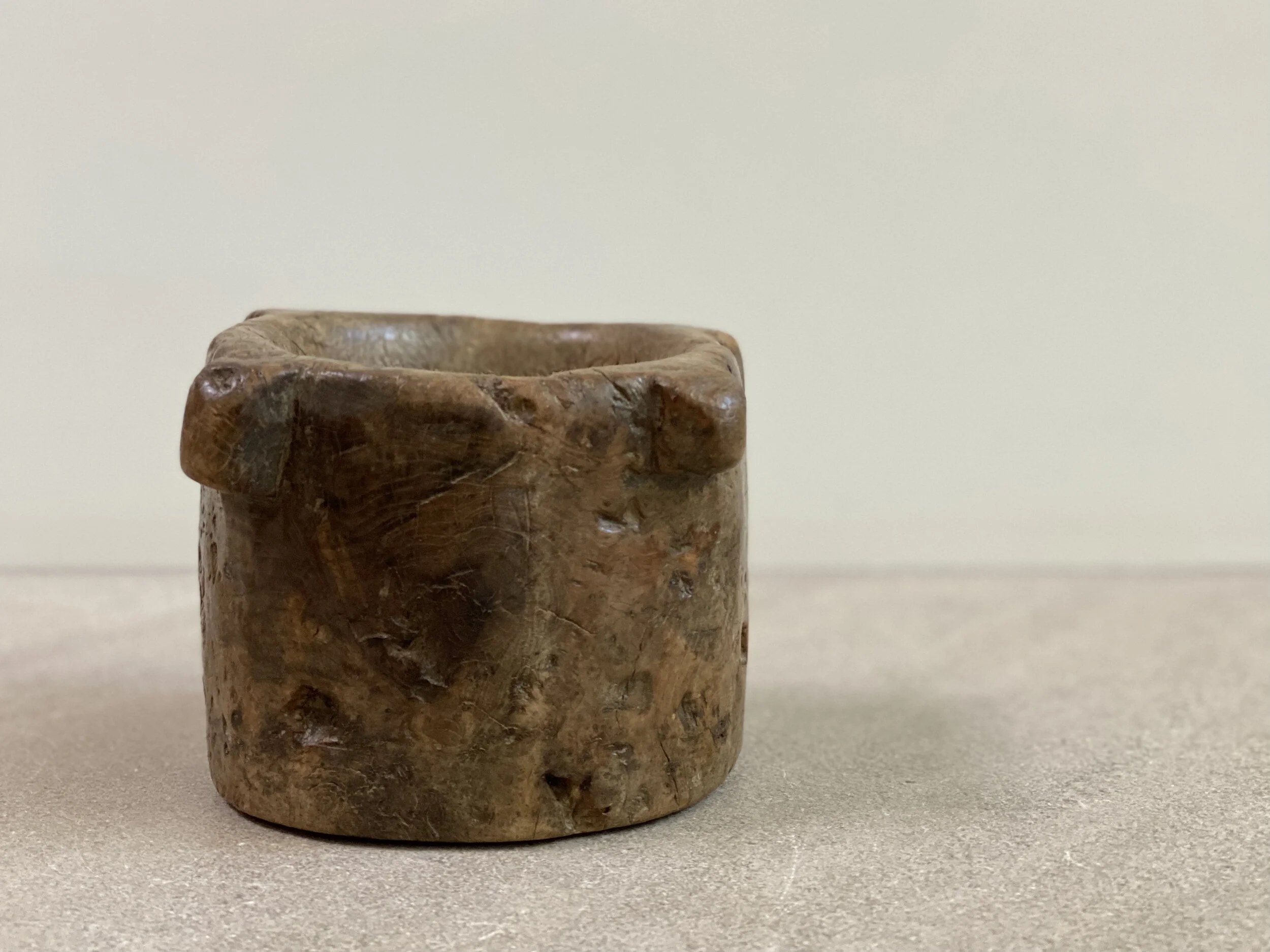English Wooden Mortar c 1800 4 1/4 x 6 1/2 inches wide