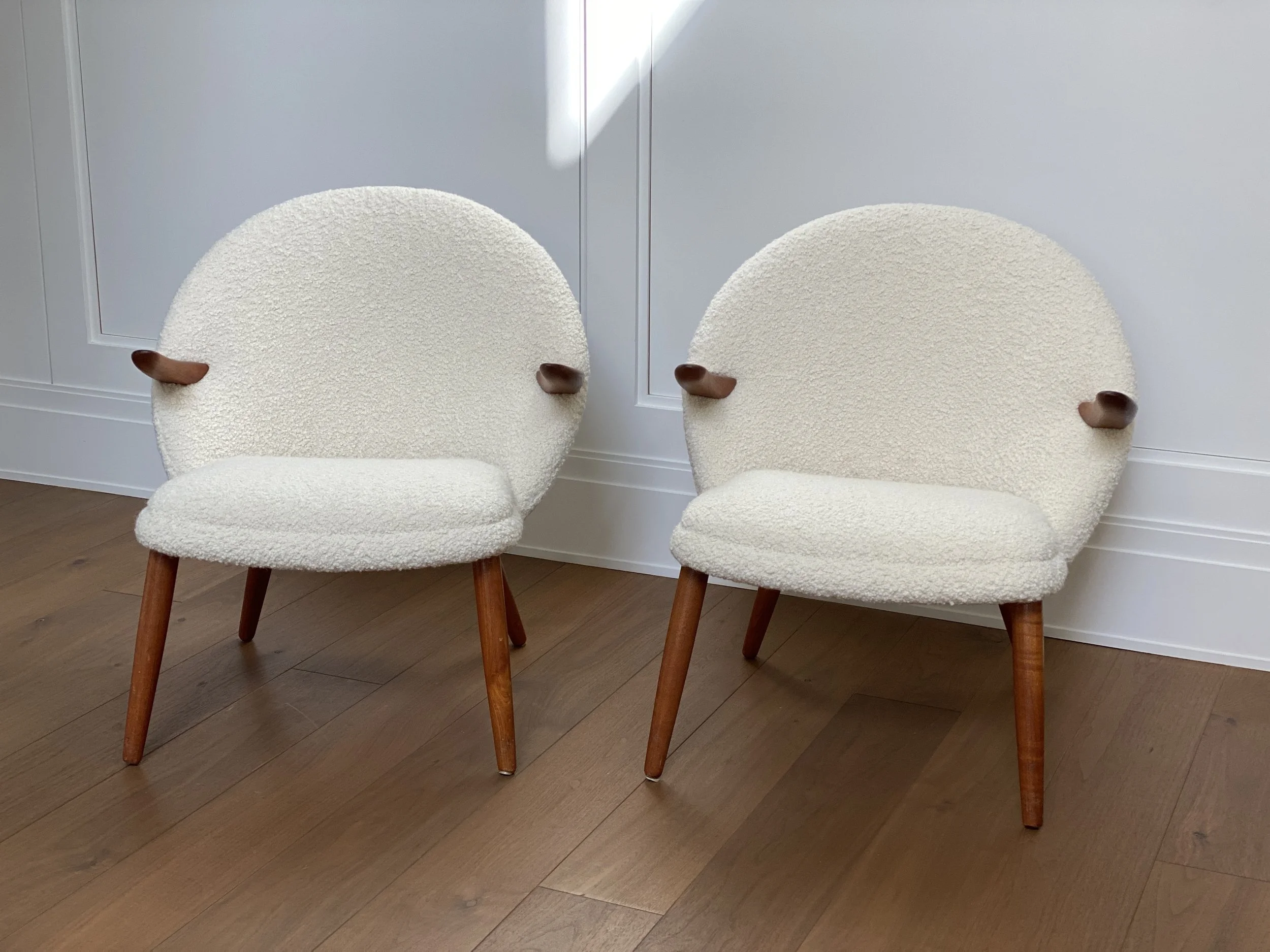 Pair of “Penguin” Chairs by Svend Aage Eriksen, Denmark, 1955-1960 In Boucle 30 x 28 x 28 inches