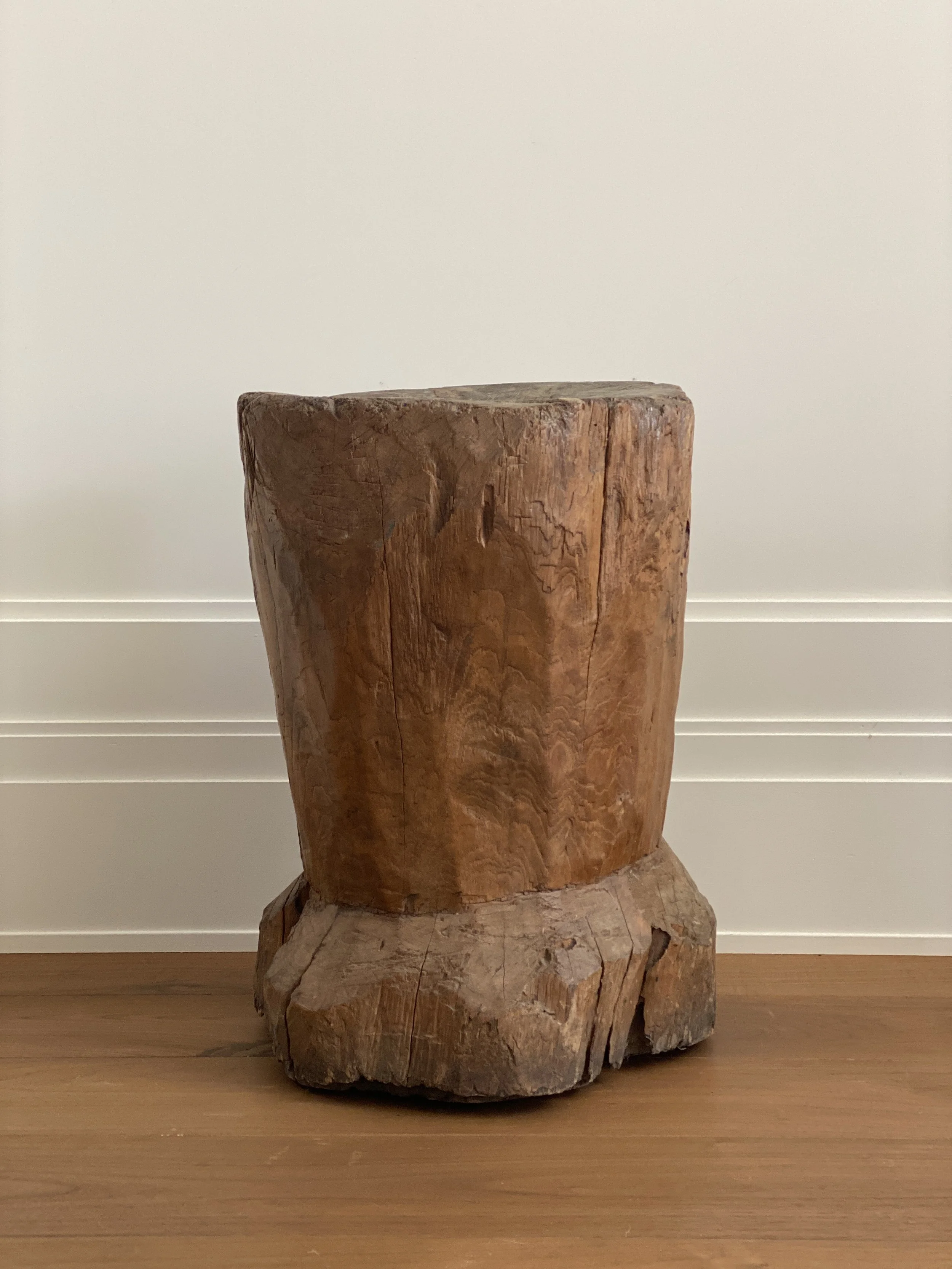 Massive 19th Century French Wooden Mortar with Amazing Patina 22 x 15 inches