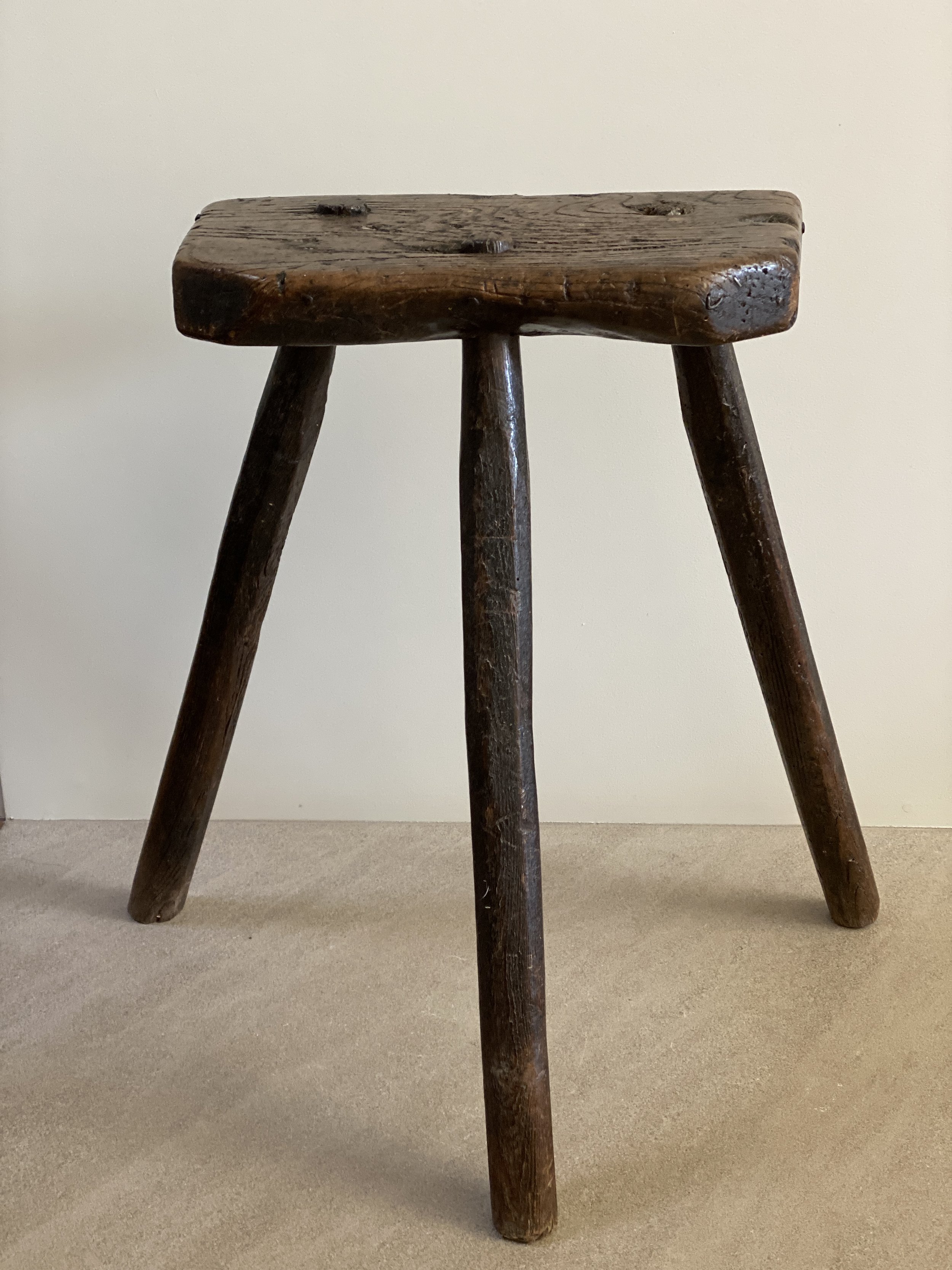 Tall Welsh Tripod Stool, 19th Century 22 x 15 1/2 x 9 inches