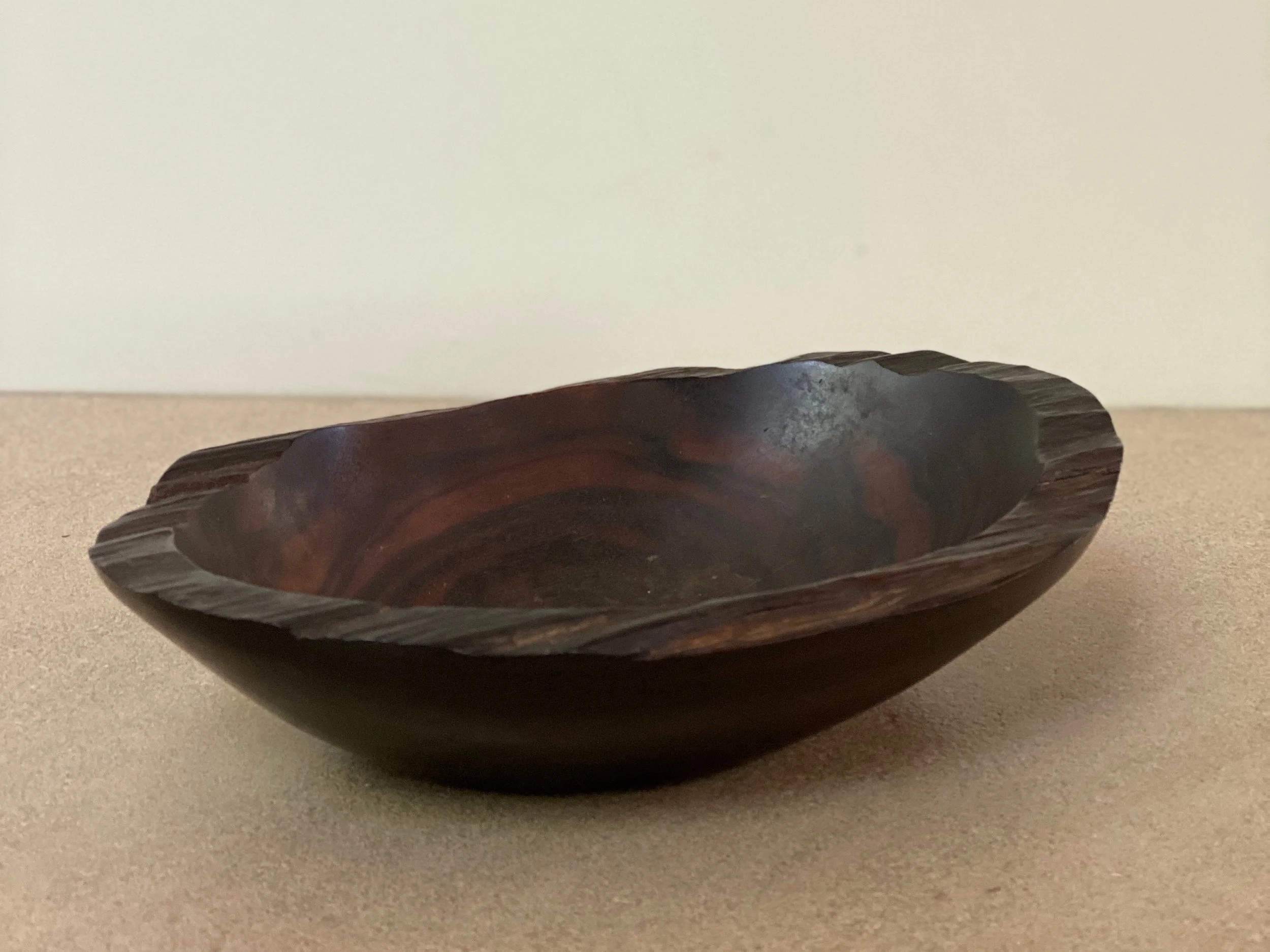 Rare Carved Rosewood Bowl Signed by by Alexandre Noll (1890-1970), France c. 1950 12 x 8 x 2 3/4 inches