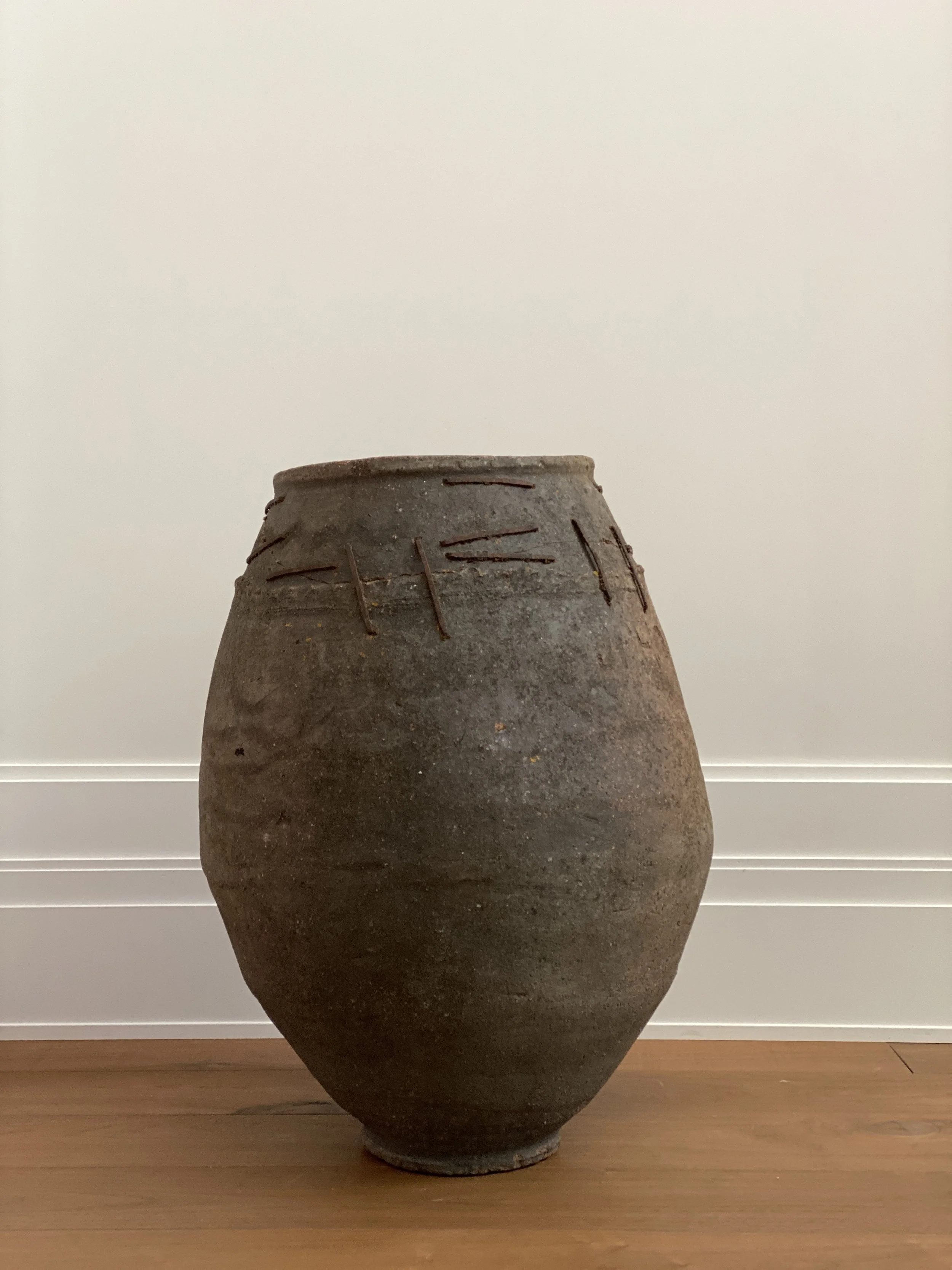 Large French Pot with Old Iron Repairs, 18th Century 28 1/2 x 16 inches