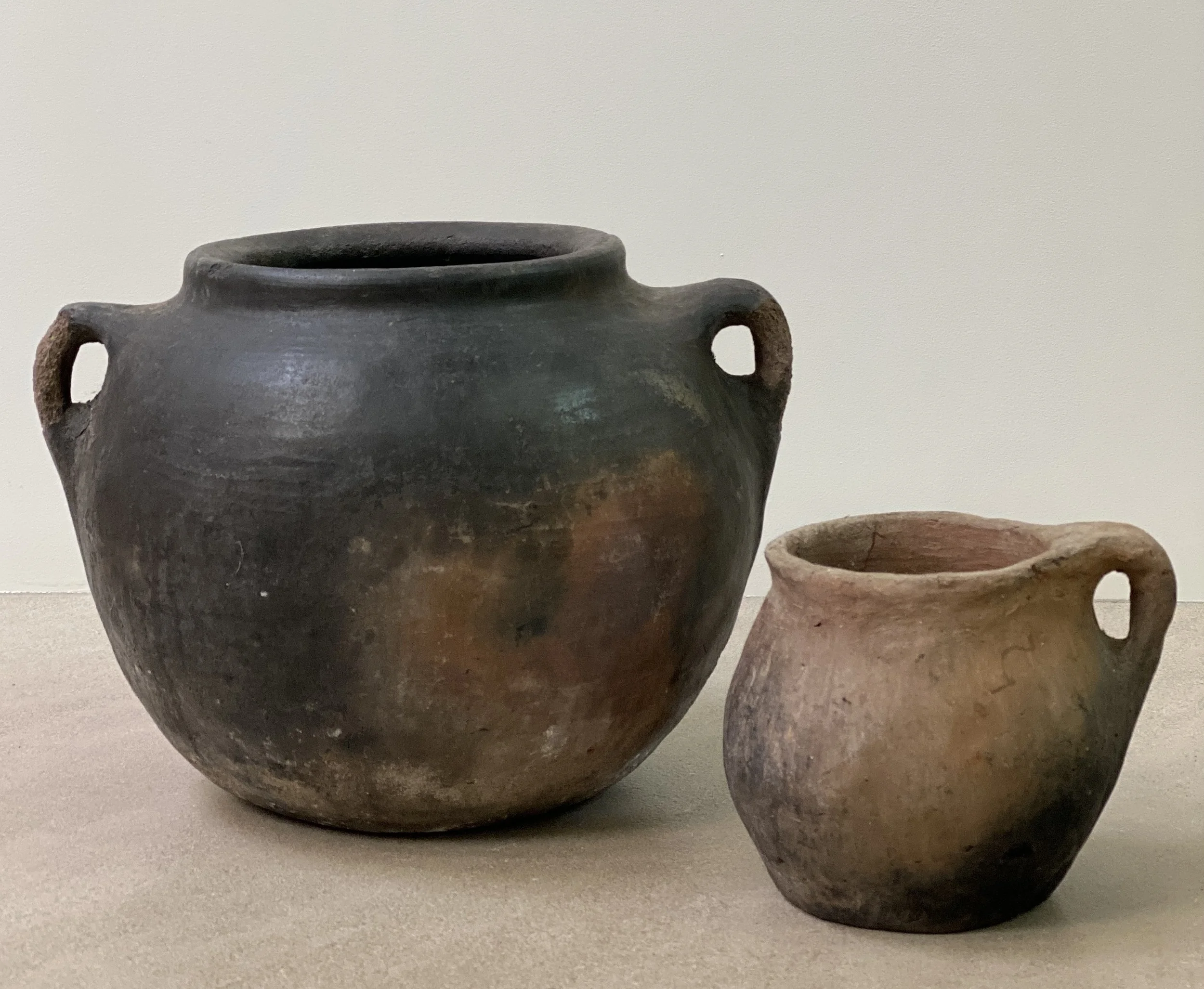 18th Century Wabi-Sabi Pots, Spain and UK 11 1/2 x 9 H and 6 x 5 H