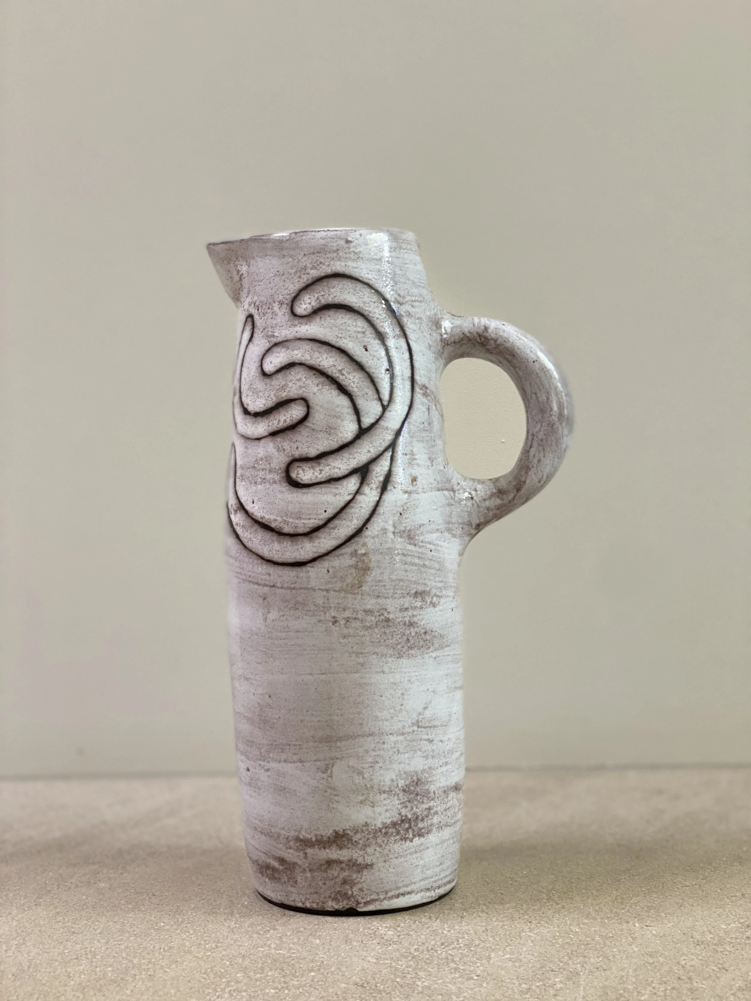 Tall Midcentury French Pitcher in the Style of Picasso 11 inches tall