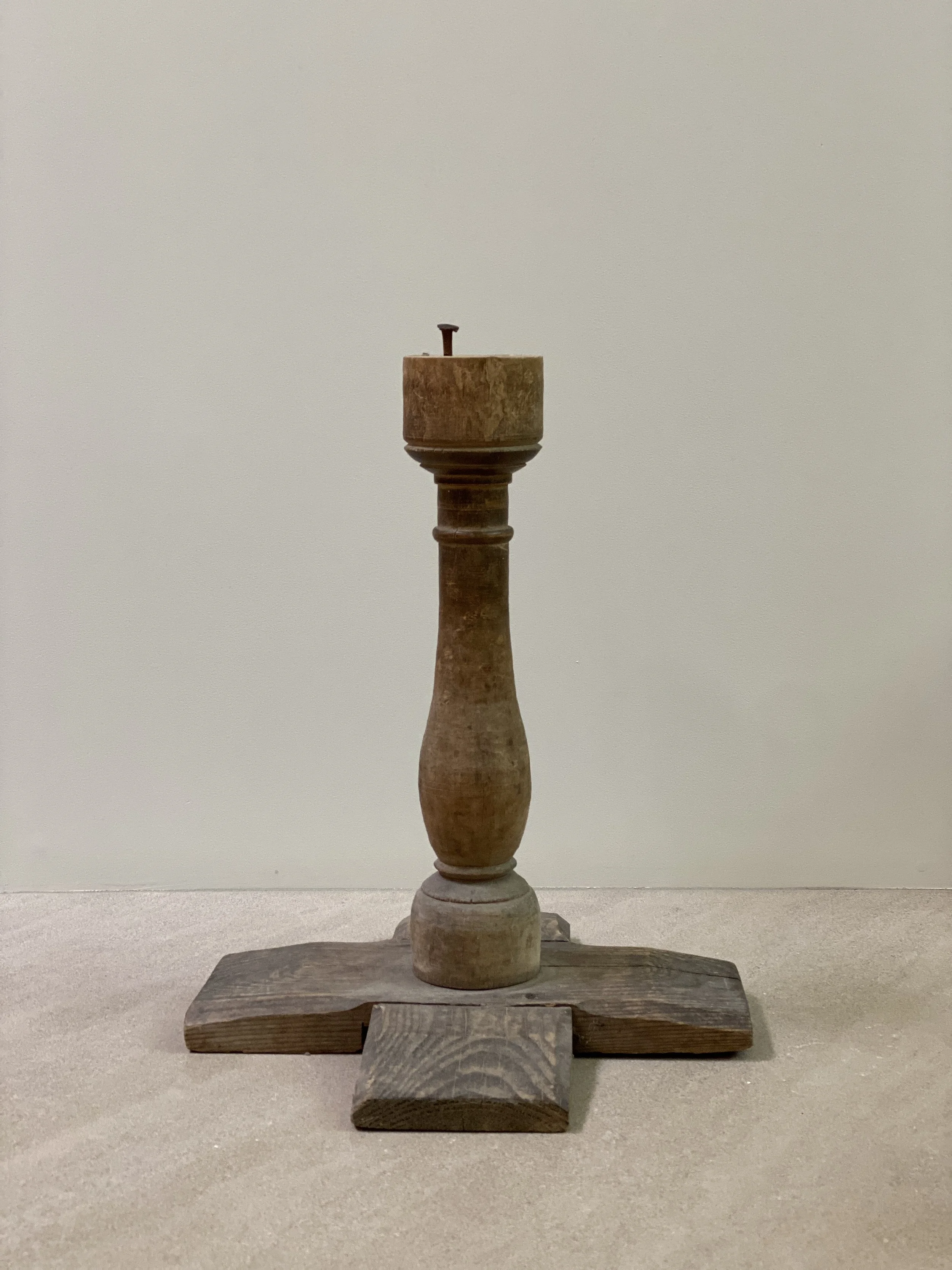 Tall Wooden Swedish Candlestick, 19th Century
