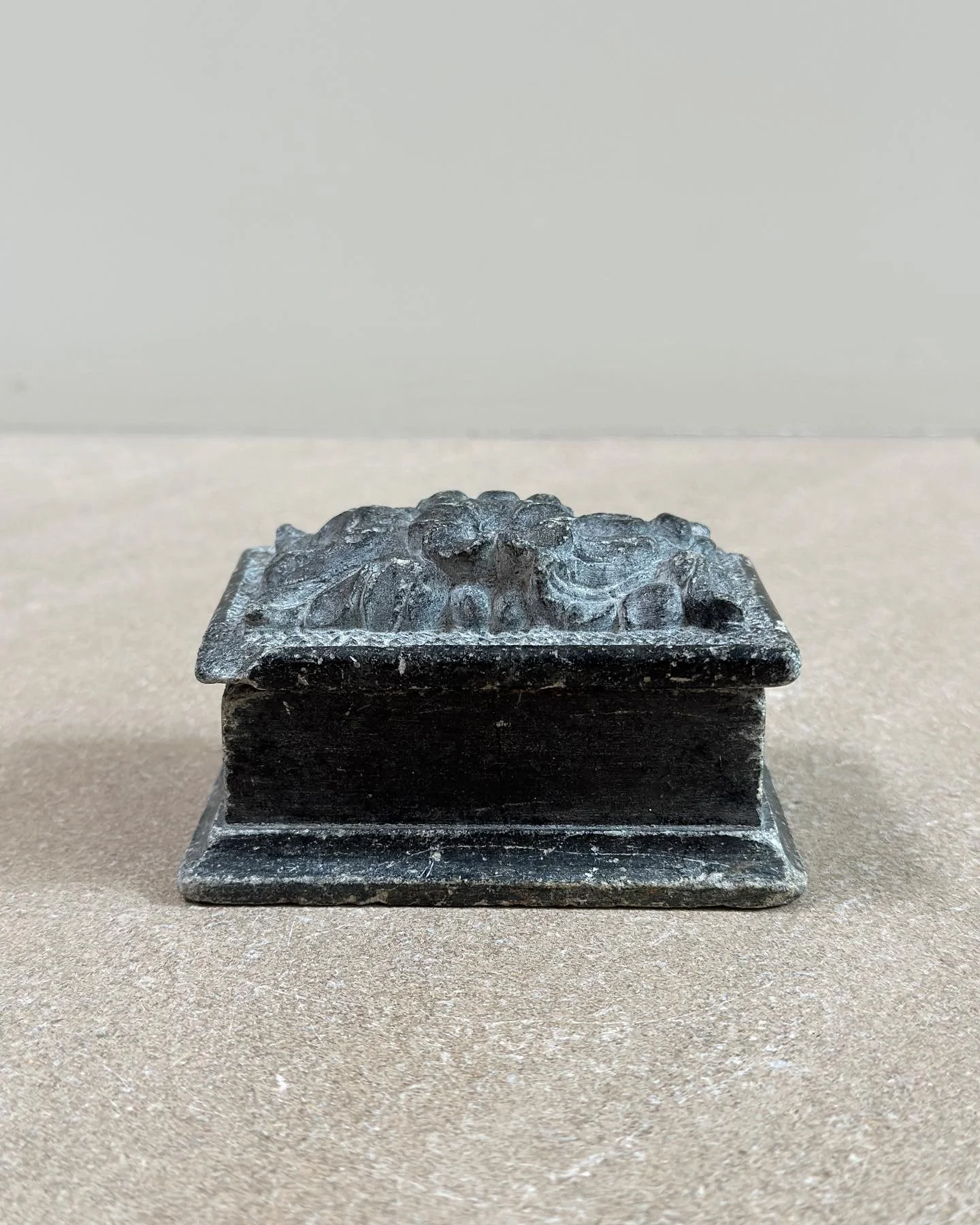 Petite Kolmarden Marble Carved Treasure Box, Sweden 19th Century 3 3/4 x 2 3/4 x 2 1/2 inches