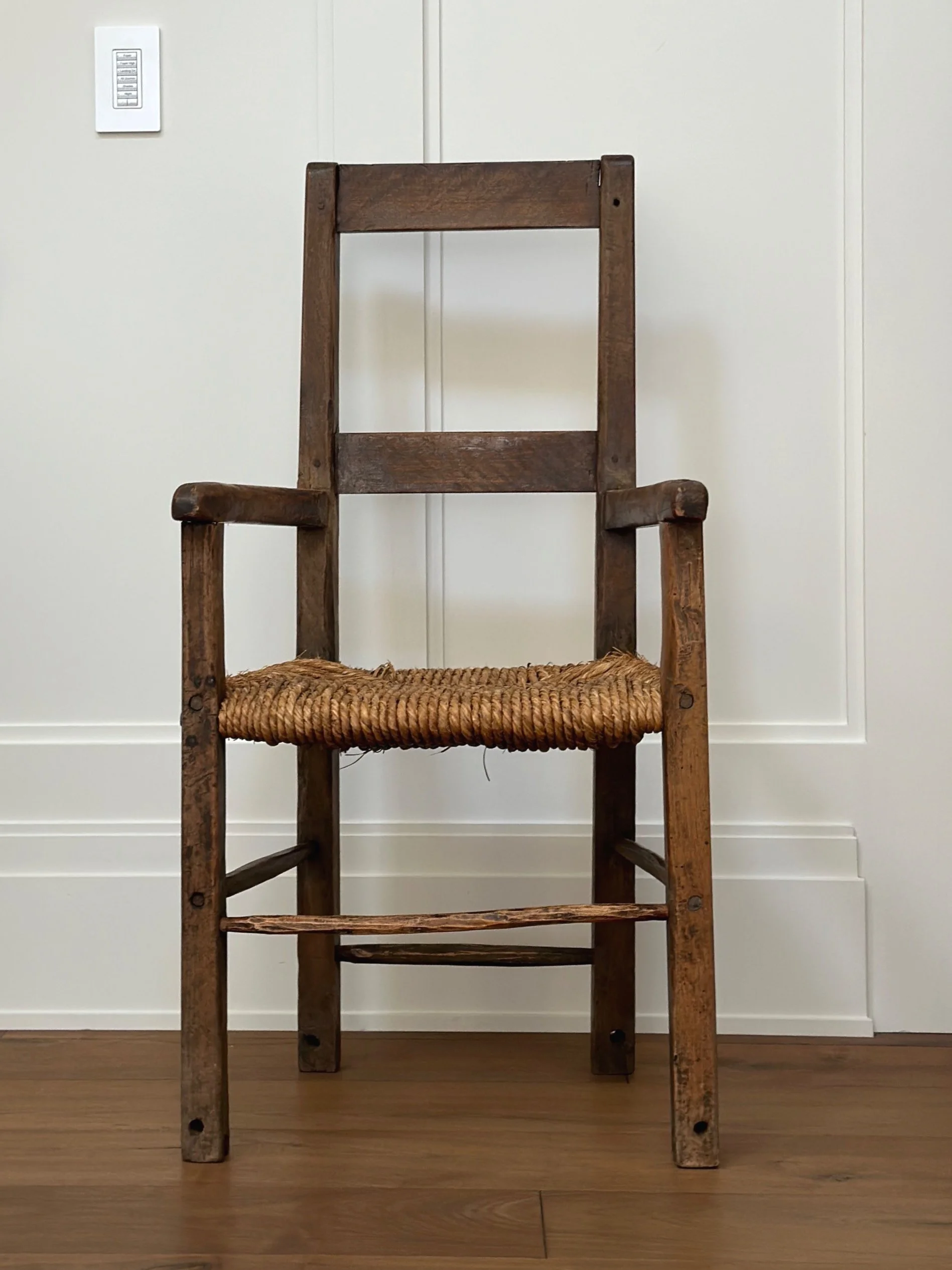 French Folk Art Chair in Wood and Rush