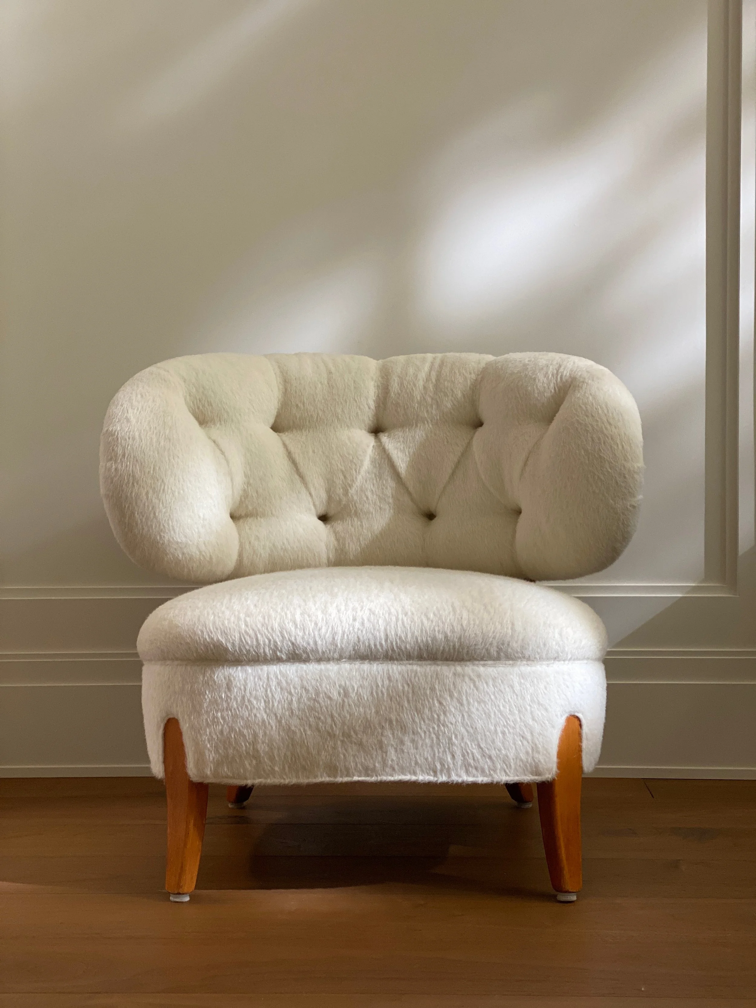 Chair by Otto Schulz for Boet, Sweden 1950s Reupholstered in Alpaca 30 1/2 high x 32 inches wide x 28 inches deep (seat height 17 inches approx)