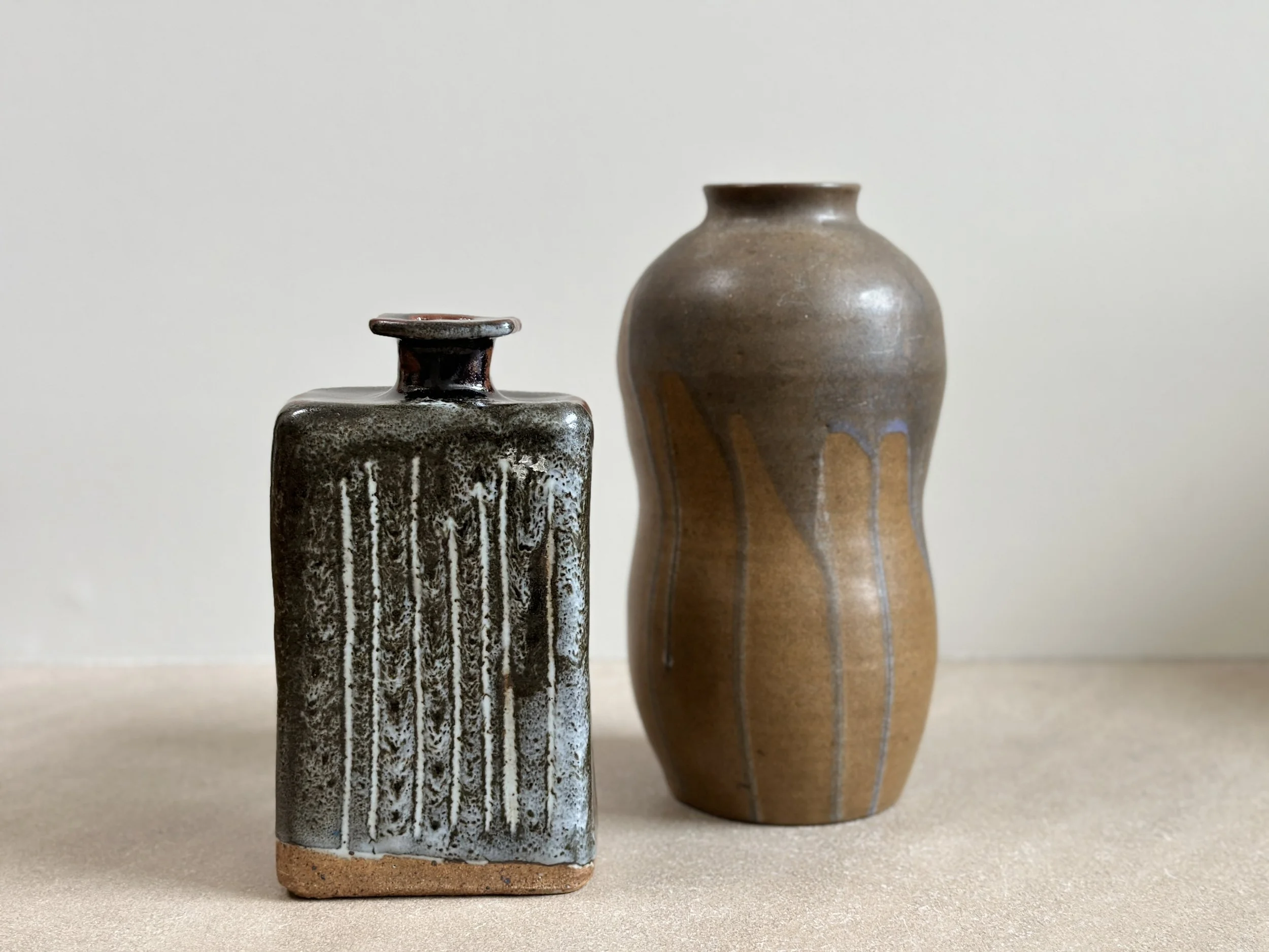 Midcentury French Ceramic Vases 8 1/4 and 10 1/4 inches tall